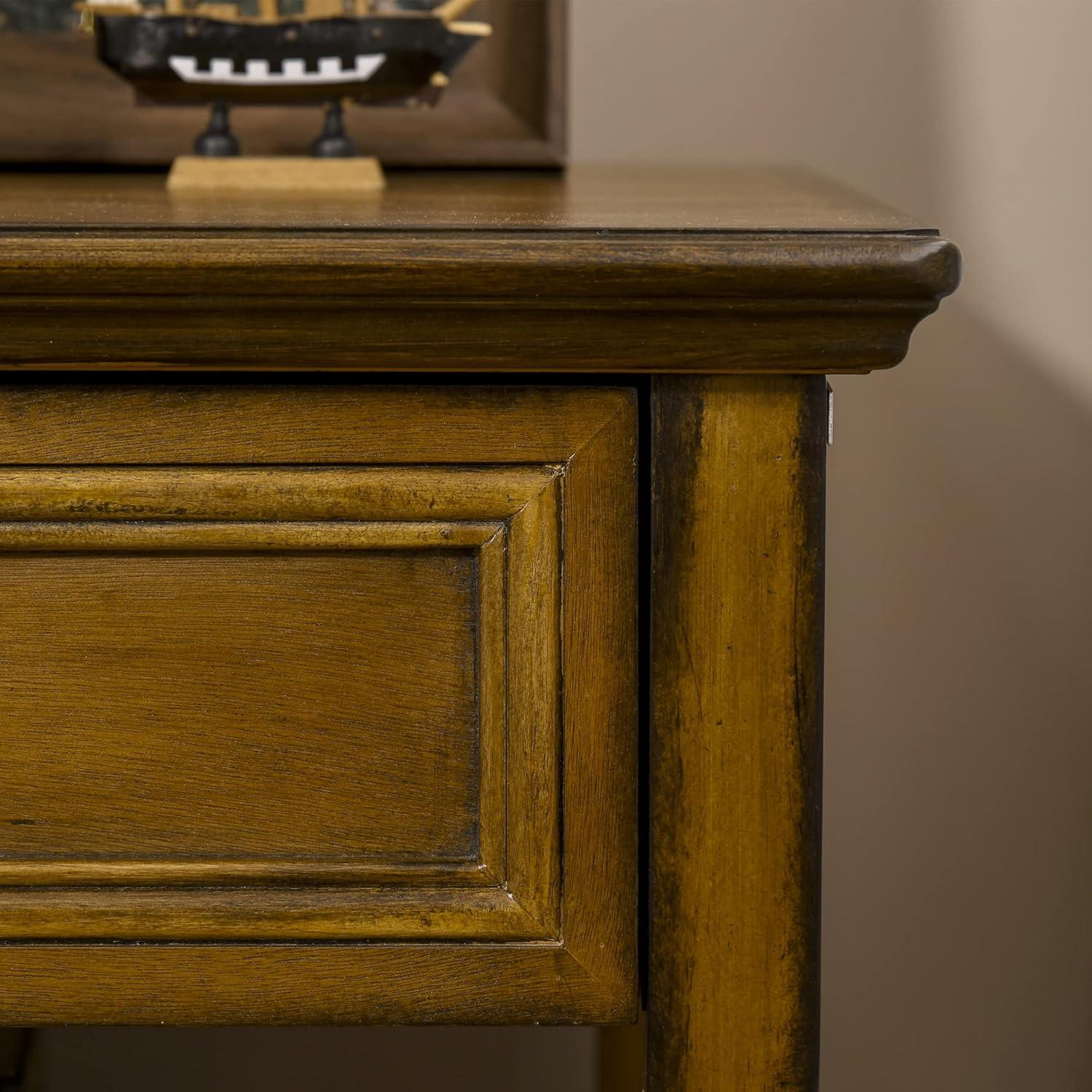 Vintage Dark Coffee Wood Side Table with Storage Drawer