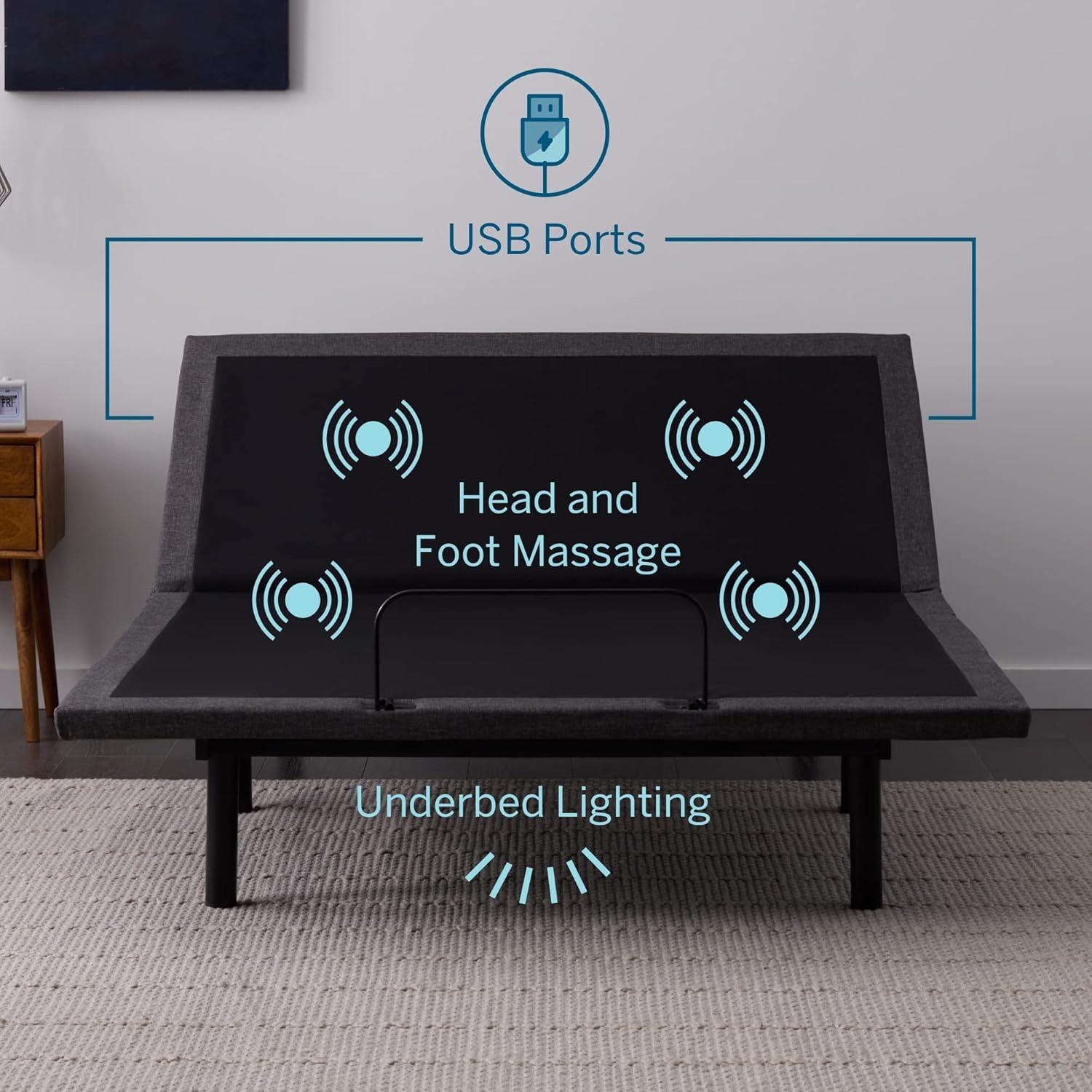 LUCID LUL600TXAB L600 Adjustable Base Frame-Bluetooth Compatible with Companion App-Head and Foot Incline-Massage-Under Bed Lighting-Dual USB Charging Stations-Twin XL, Charcoal