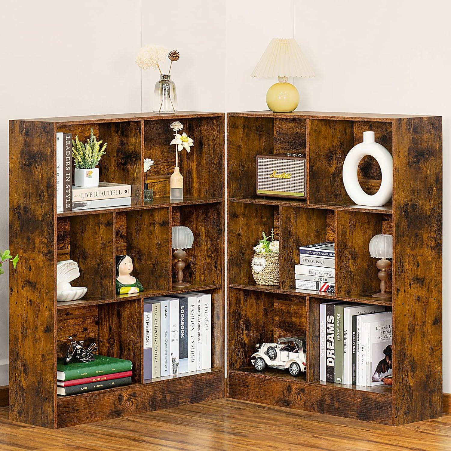 Retro Brown 3-Tier Cube Bookshelf with Glossy Finish