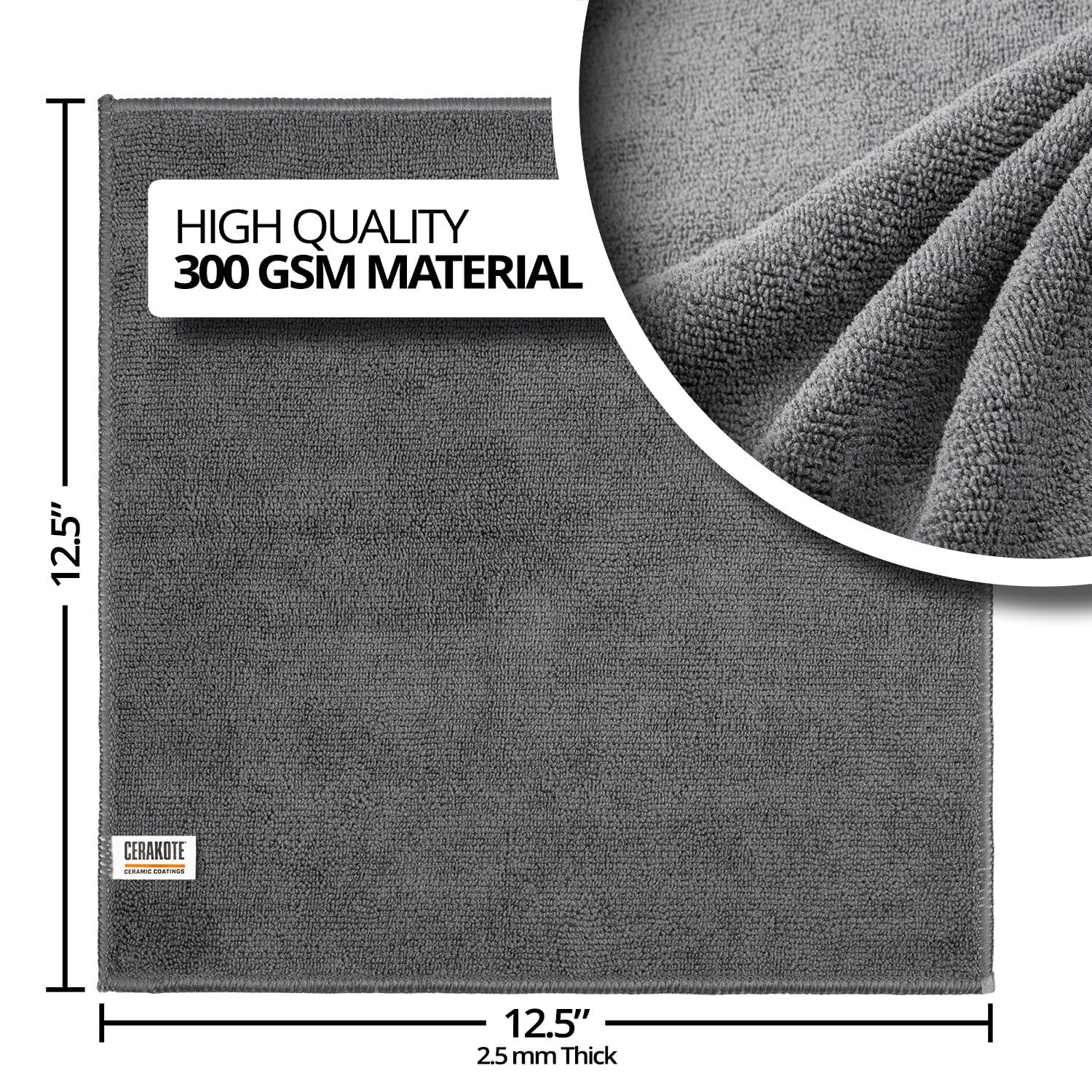 CERAKOTE Microfiber Cleaning and Application Towels (12 Pack) Durable Microfiber Material - 300 GSM Lint-Free Towel - Safe for Car, Home, Cleaning