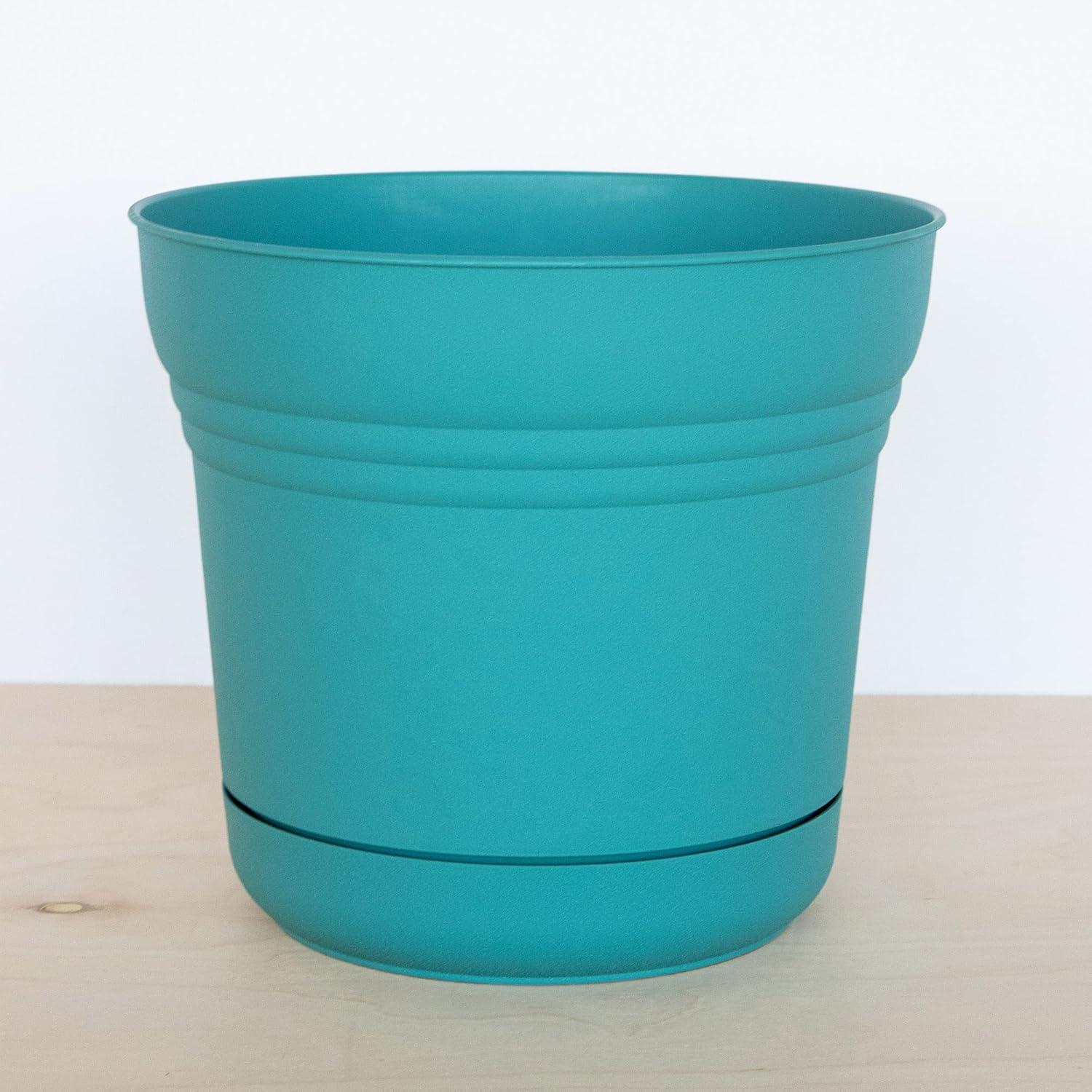 Bermuda Teal Saturn 12" Polypropylene Planter with Saucer