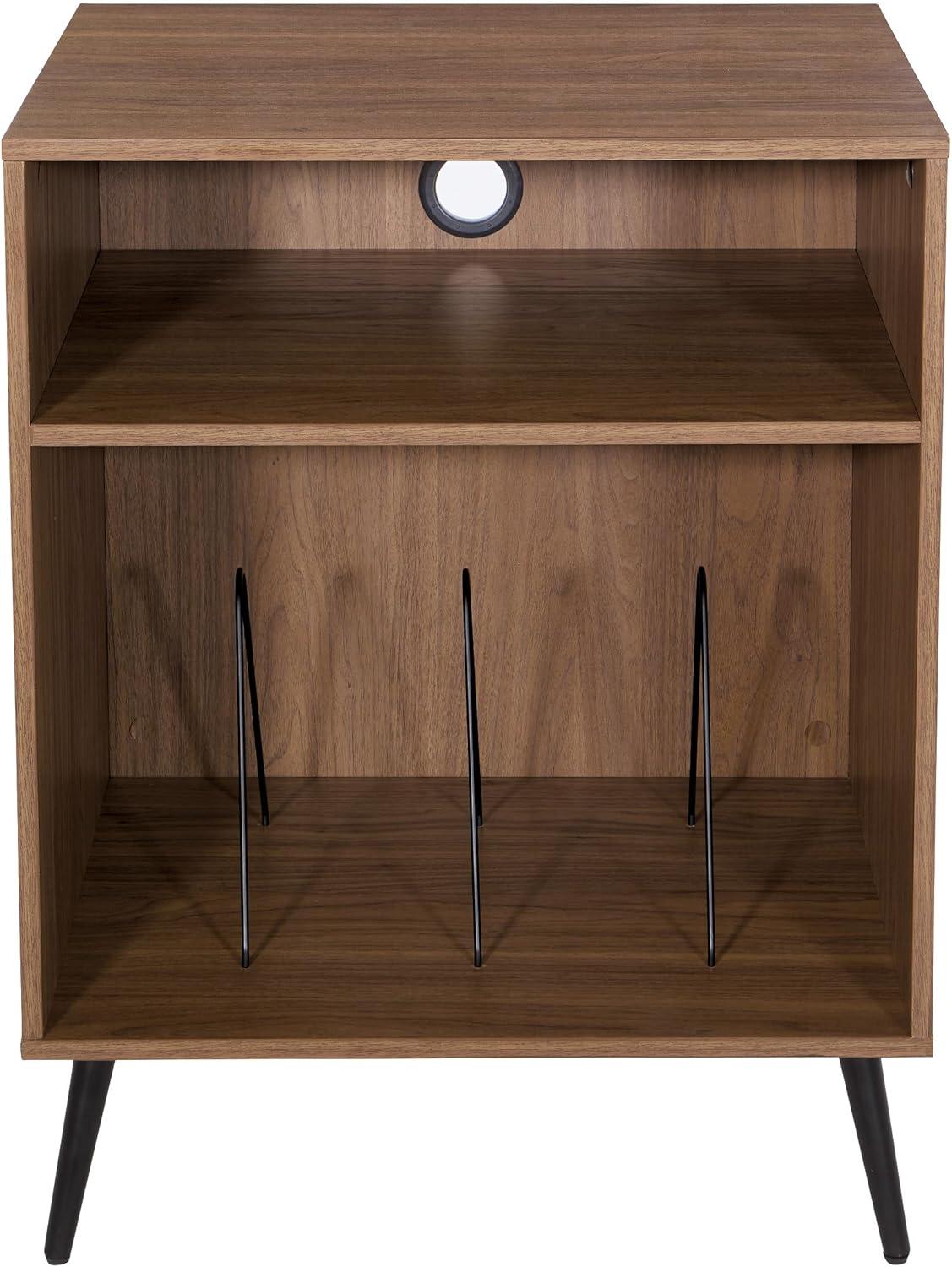 OSP Home Furnishings Retro Record Player Stand Console with Album Storage, Majestic Walnut Finish