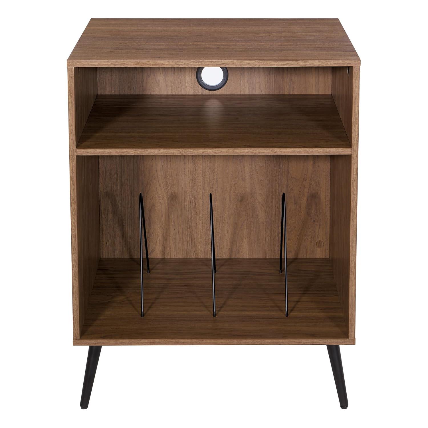 OSP Home Furnishings Retro Record Player Stand Console with Album Storage, Majestic Walnut Finish