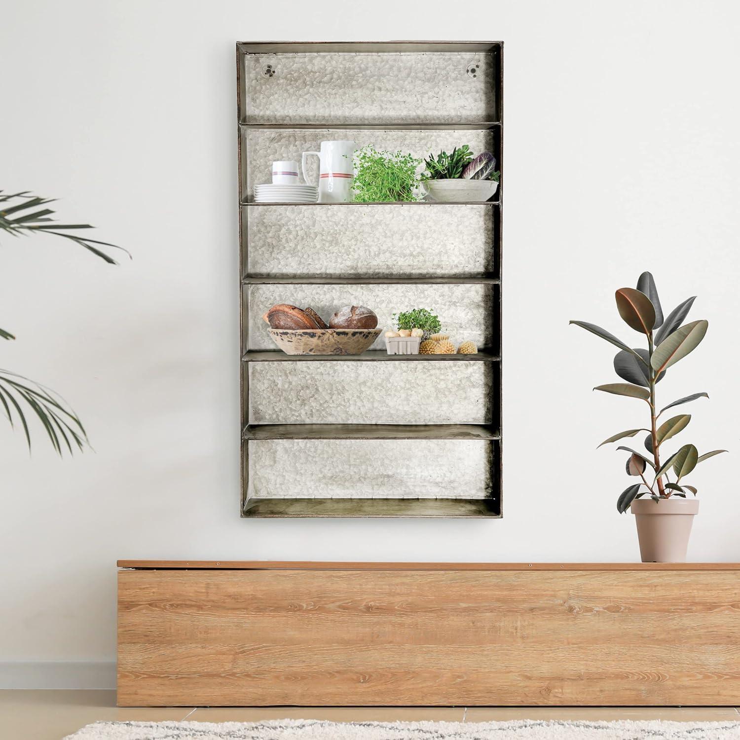 Woven Paths Distressed Grey Metal 6 Tier Wall Shelf