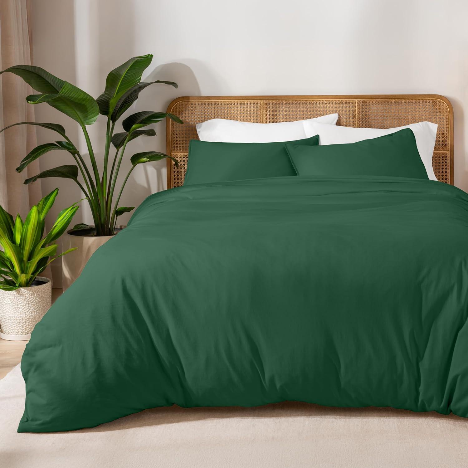 Twin/Twin XL Forest Green Organic Cotton Jersey Duvet Cover Set by Bare Home