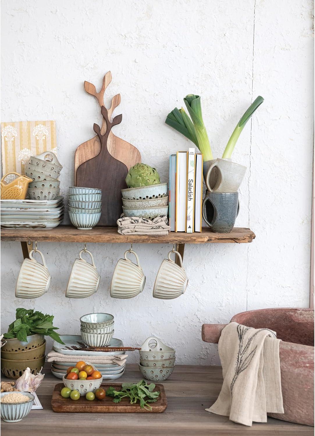 Creative Co-Op 11.75 Inches Mango Wood Laser Etched Botanicals, Natural Tray