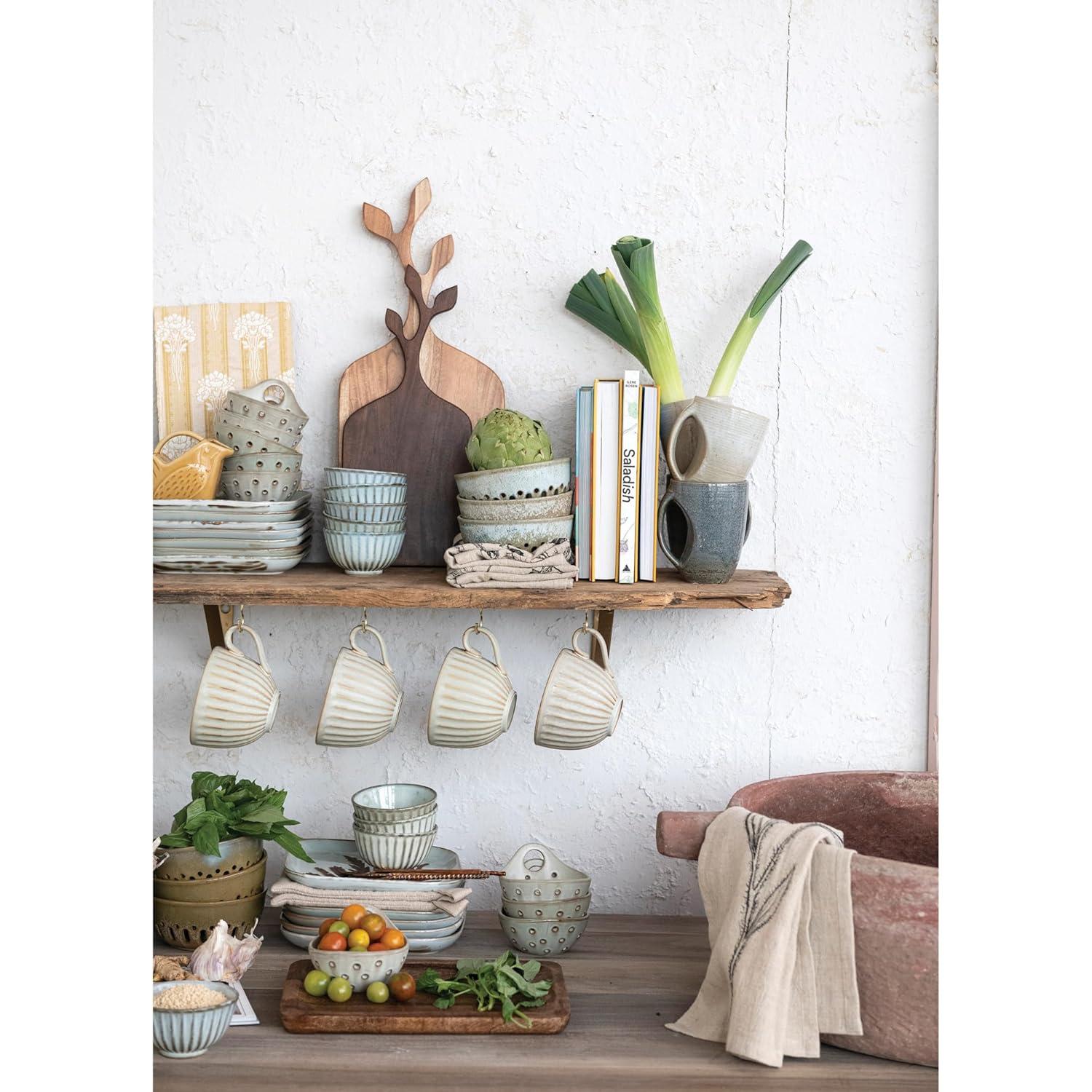 Creative Co-Op 11.75 Inches Mango Wood Laser Etched Botanicals, Natural Tray