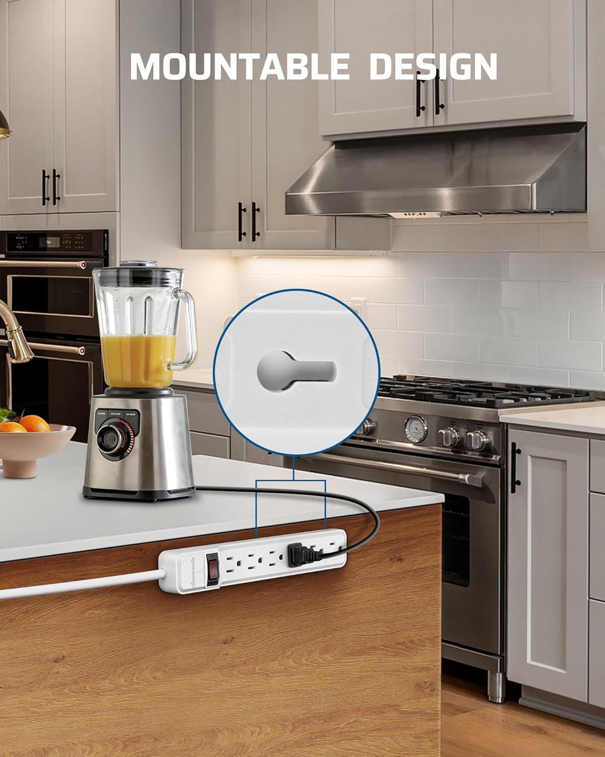 DEWENWILS 6-Outlet Power Strip Surge Protector, 15ft. Extra Long Extension Cord, 500 Joules, Flat Plug, White