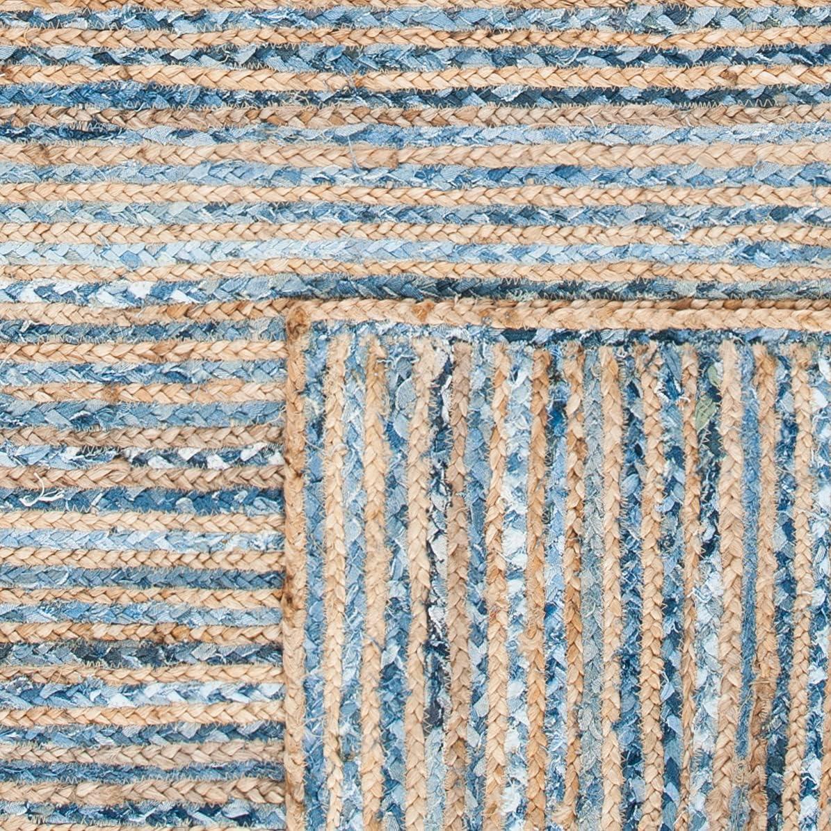 Handmade Braided Blue Jute Square Area Rug, 10' x 10'