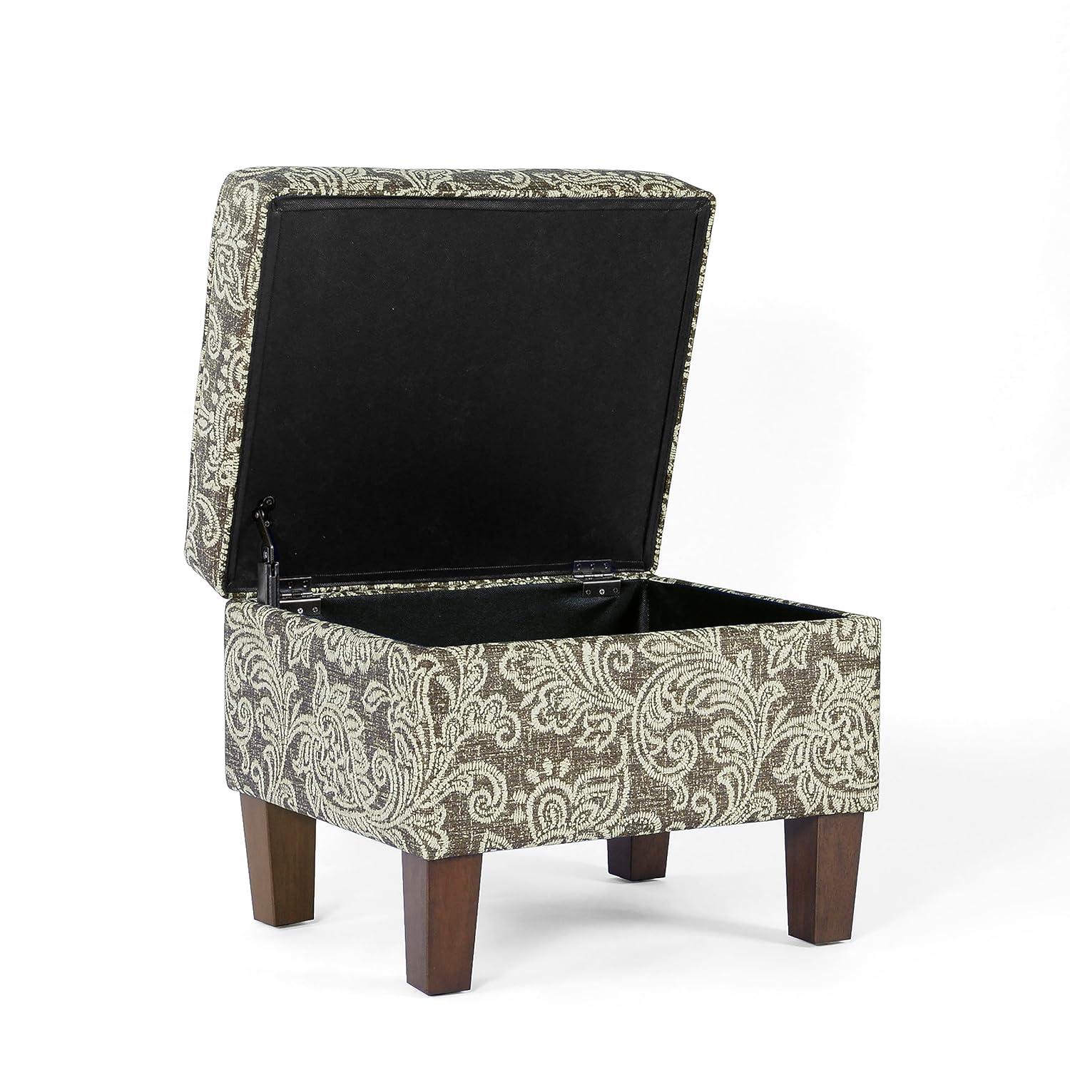 HomePop Medium Storage Ottoman Brown : Upholstered Footstool, Floral Pattern, Hardwood Frame