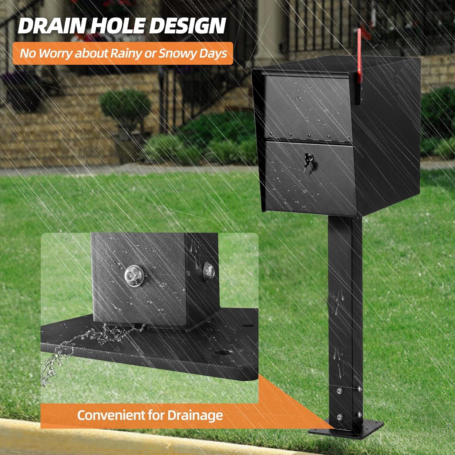 Mailbox Post with Post Base, 27" High Mounting Post, Heavy Duty Q235 Steel Mailbox Posts for Outside, Mailbox Post Kit for Sidewalk and Street Curbside, Black