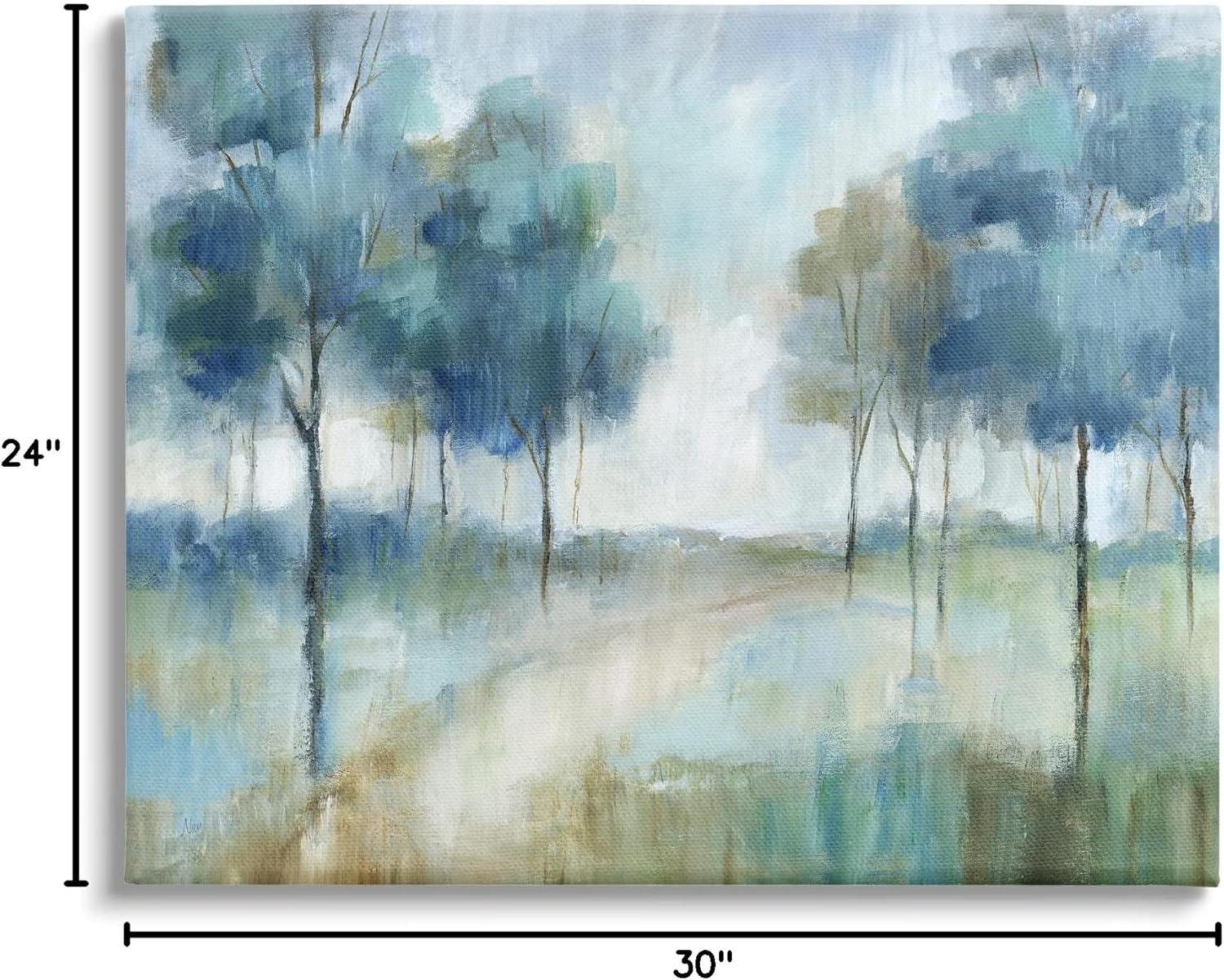 Au-683-Canvas " Abstract Blue Woodland Path Trees " by Nan Painting Print