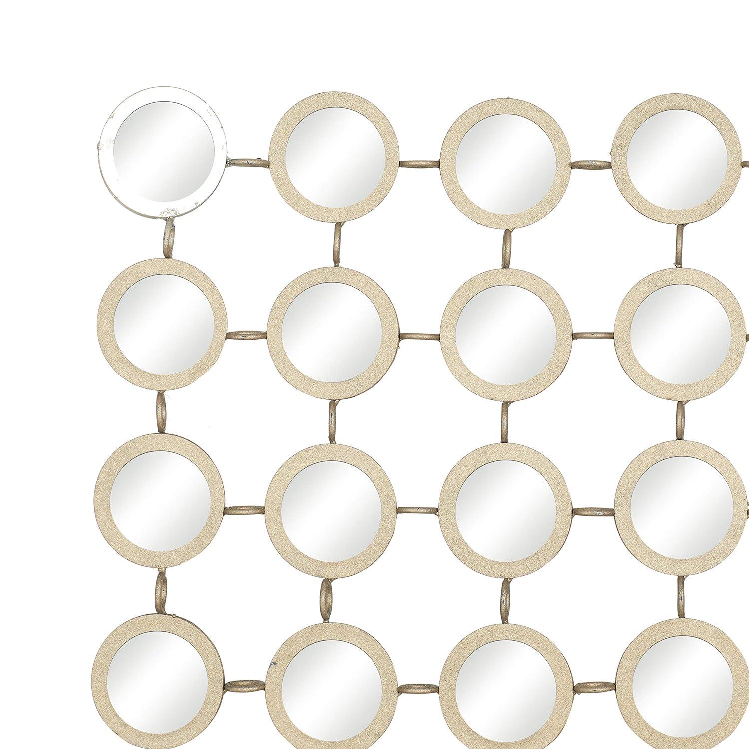 DecMode 40" x 40" Gold Geometric Wall Mirror with Grid Pattern
