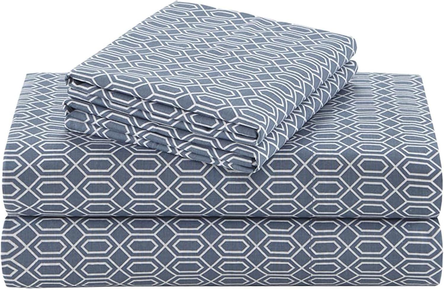Comfort Spaces Diamond 100% Cotton Printed Sheet Set, Queen, Blue