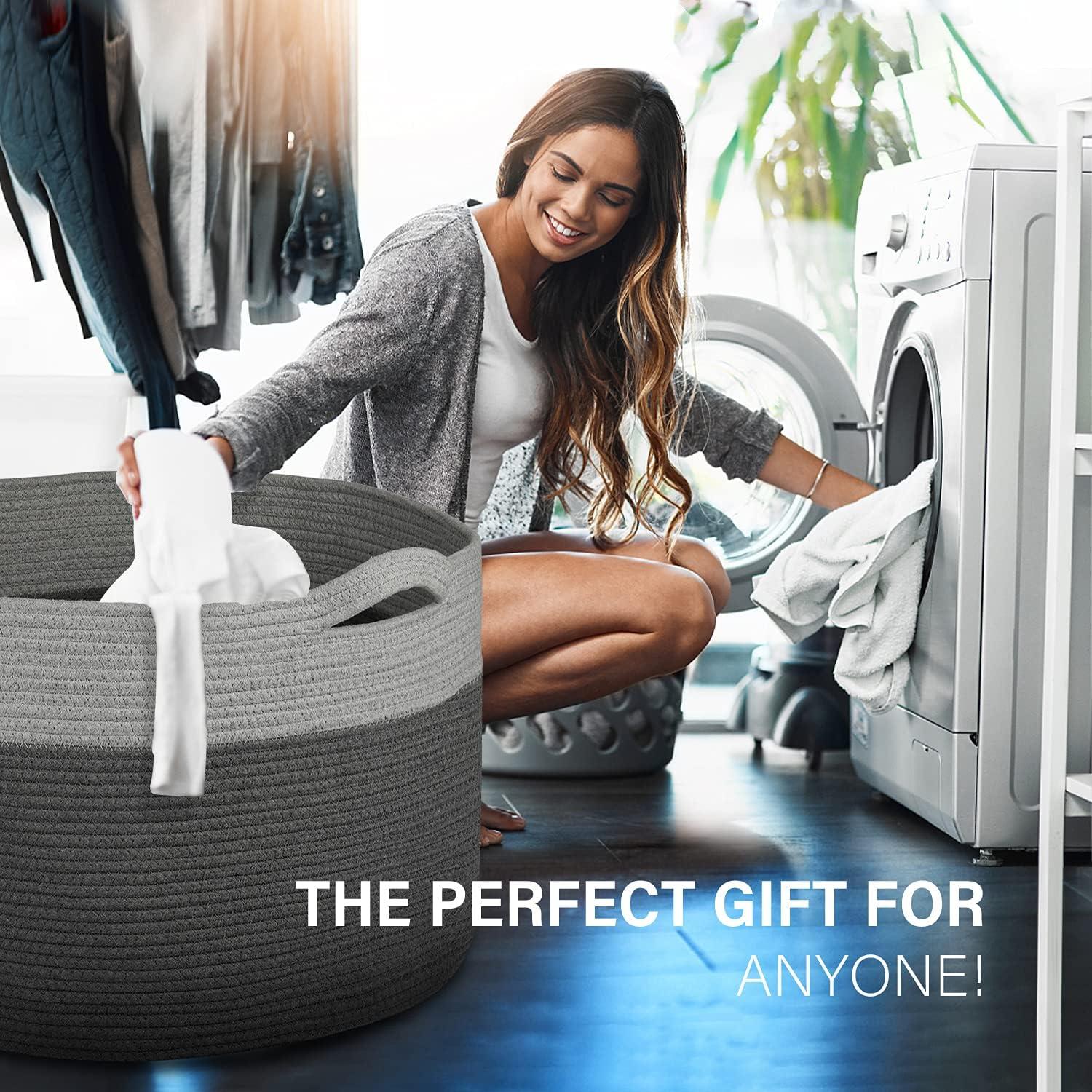 AivaToba Cotton Rope Basket, 22” x 14” Blanket Basket for Living Room, Woven Baby Laundry Baskets with Handles for Toys, Storage, XXXLarge Basket for Organizing