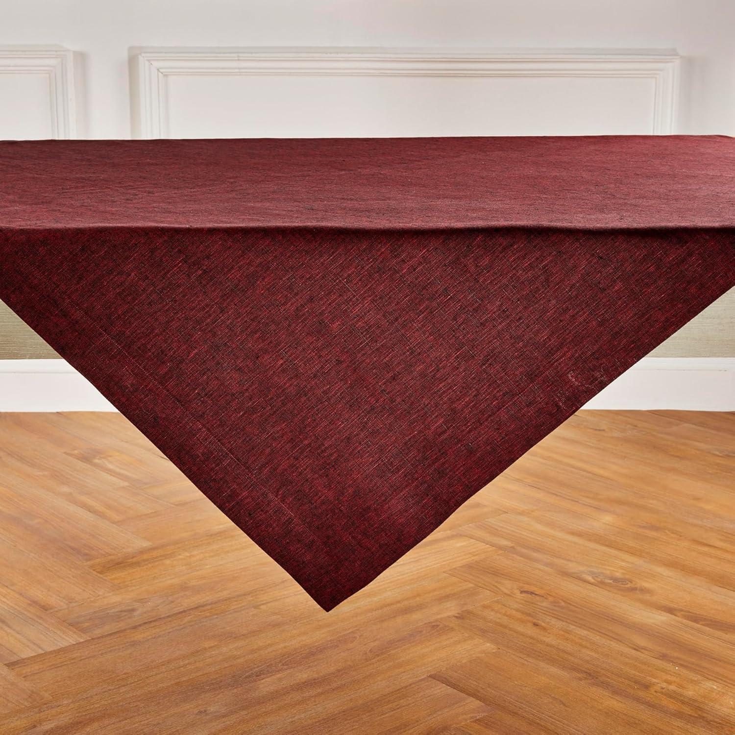 Solino Home Square Linen Tablecloth 52 x 52 Inch - 100% Pure Linen Red Garnet Table Throw - Athena, Machine Washable Tablecloth for Summer, 4th of July