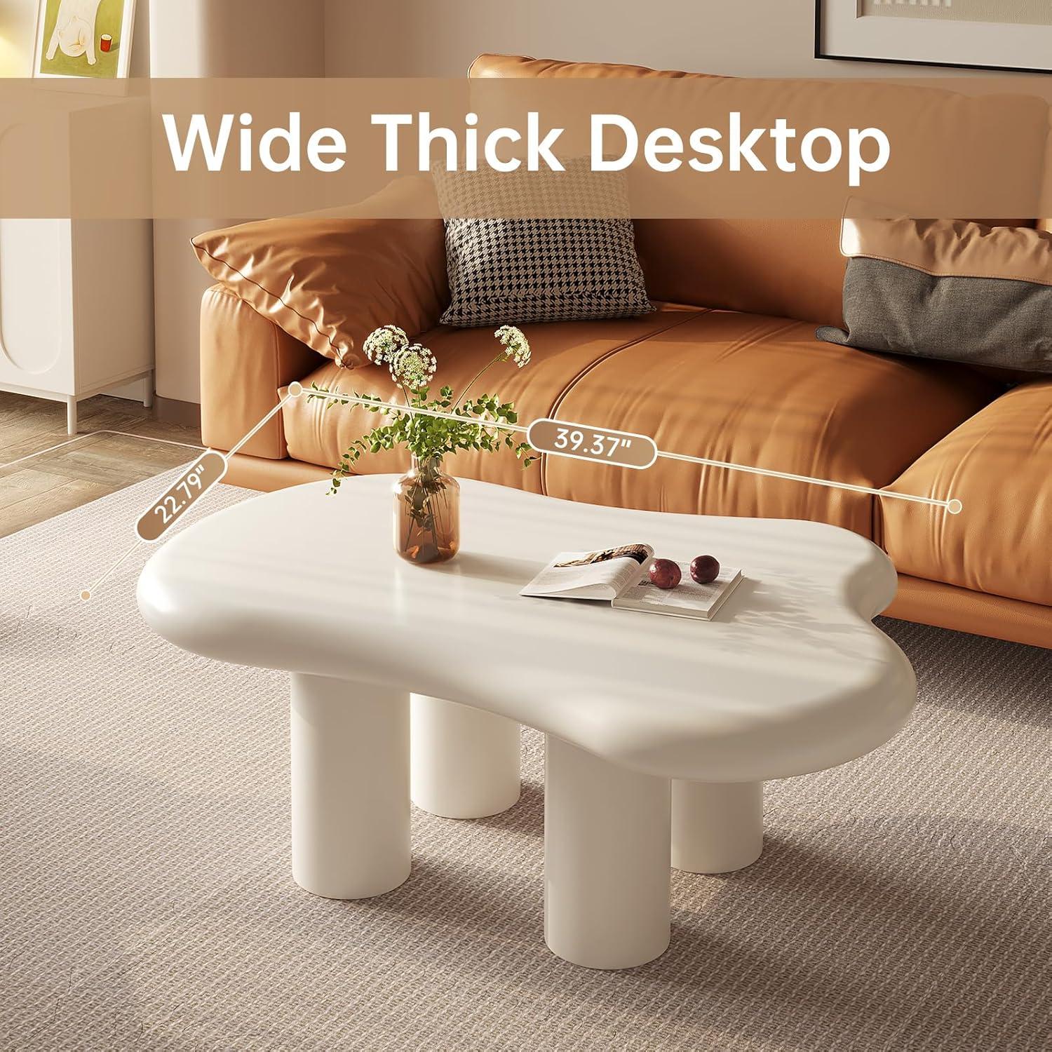 Cream Cloud-Shaped MDF Coffee Table with Rounded Edges