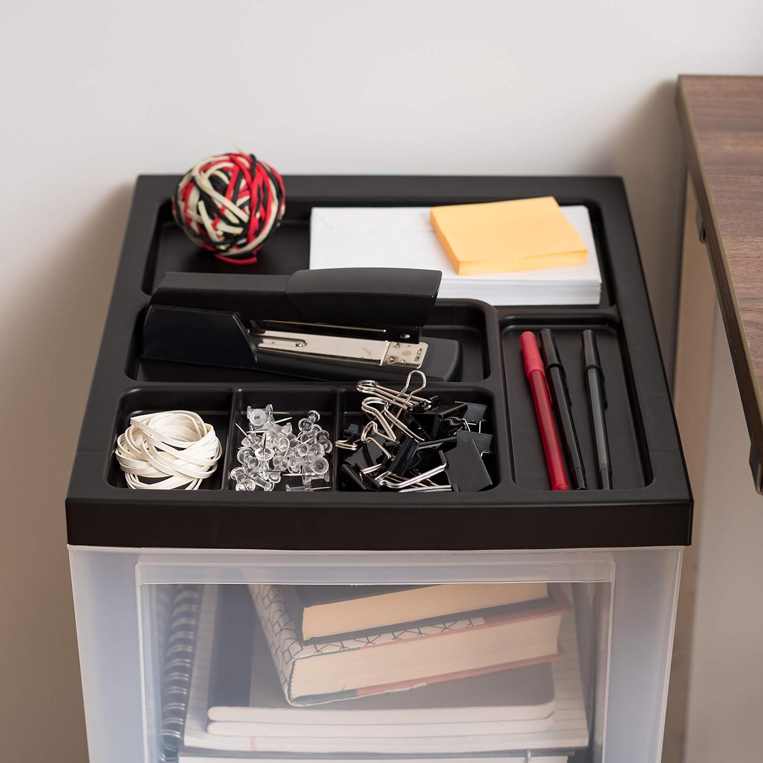 Black Plastic 3-Drawer Rolling Storage Cart with Organizer Top