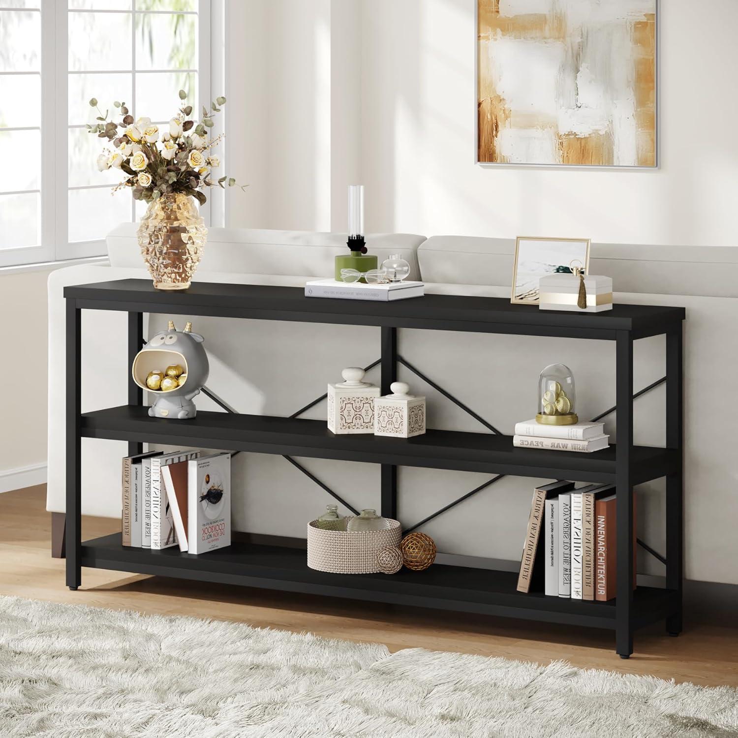 Tribesigns 55 Inches 3 Tiers TV Stand Console Long Sofa Table, Black