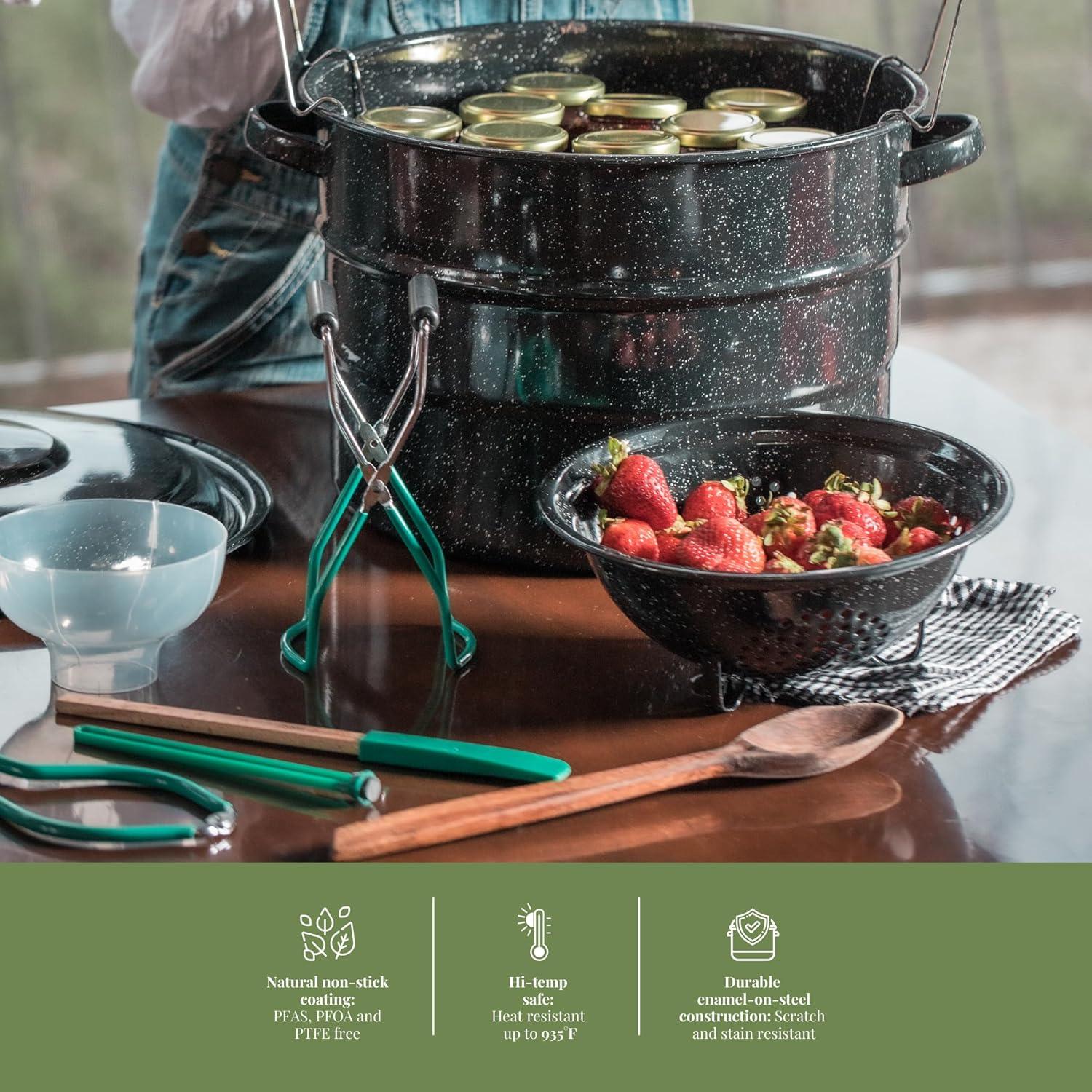 Granite Ware 9-Piece Enamelware Water Bath Canning Kit with 5 Essential Tools, Colander, and Rack – Complete Canning Supplies Starter Set