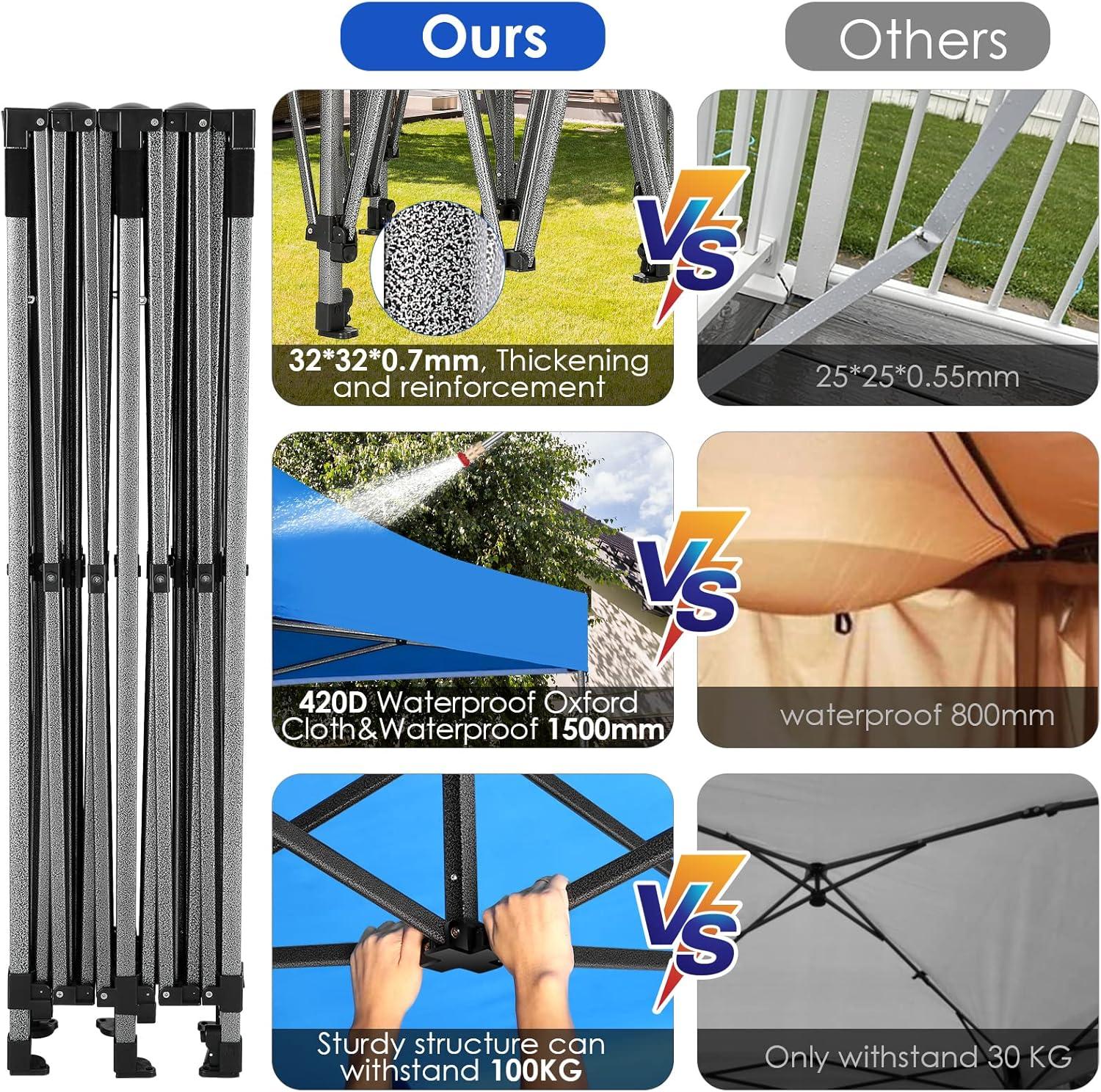 HOTEEL 10'x20' Pop Up Canopy Anti-UV Waterproof Heavy Duty Outdoor Tent Portable Party Wedding Instant Canopy Shelter All Season Tent Gazebo with 6 Removable Sidewalls, 4 Sandbags, Roller Bag, Blue