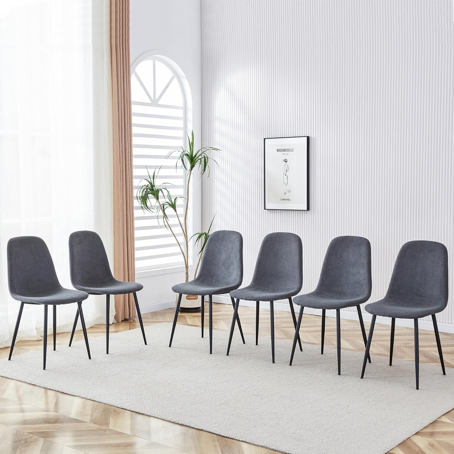 Gray Upholstered Armless Dining Chairs with Metal Legs, Set of 6