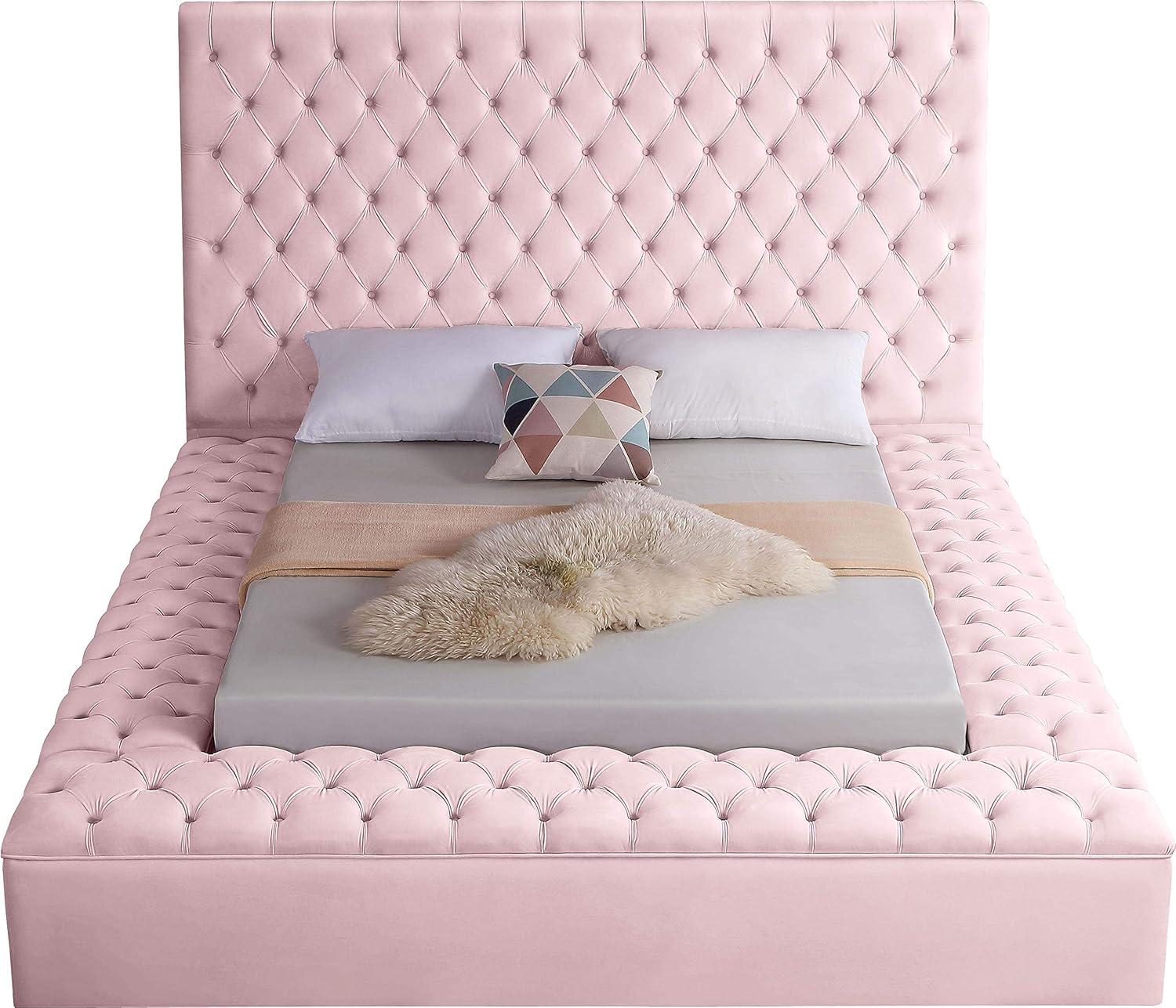 Meridian Furniture Bliss Modern Wood Storage Platform Bed, Queen, Pink