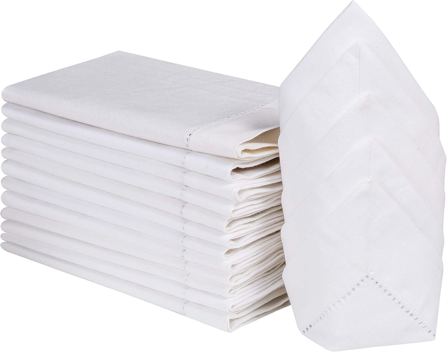 White Hemstitched Cotton Square Napkins Set of 12