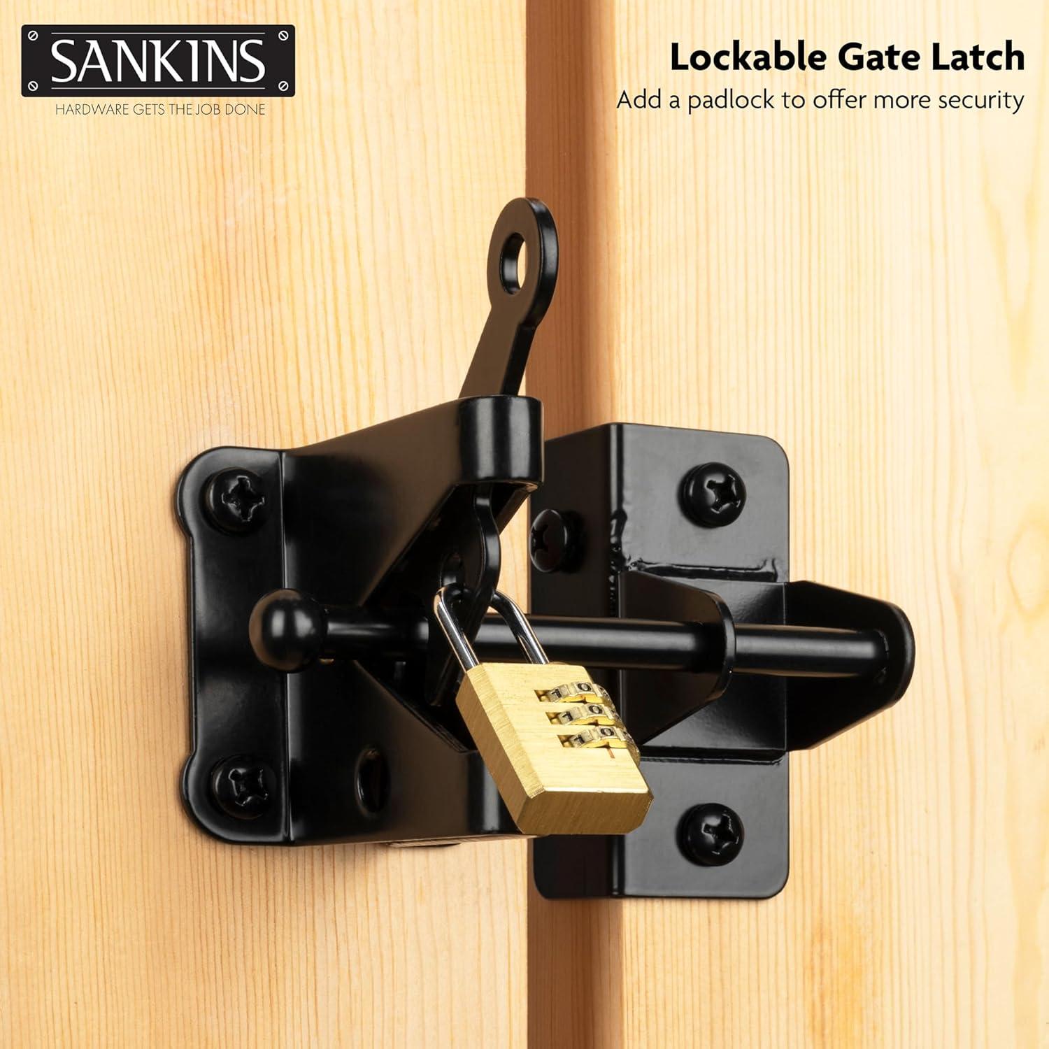 Gate Latch Automatic Gate Gravity Latch Self Locking Fence Gate Latch with Pull Cable for Wooden Fence Gates Door, Black