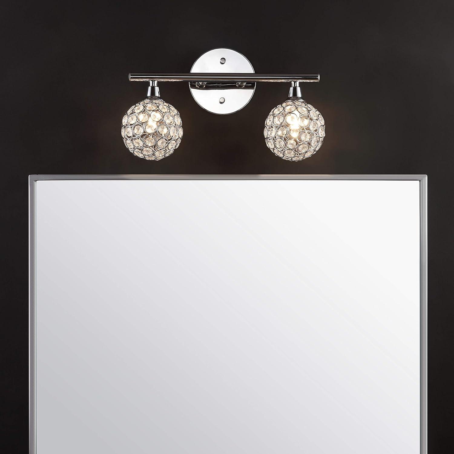 Maeve 13" 2-Light Iron/Glass Contemporary Glam LED Vanity Light, Chrome