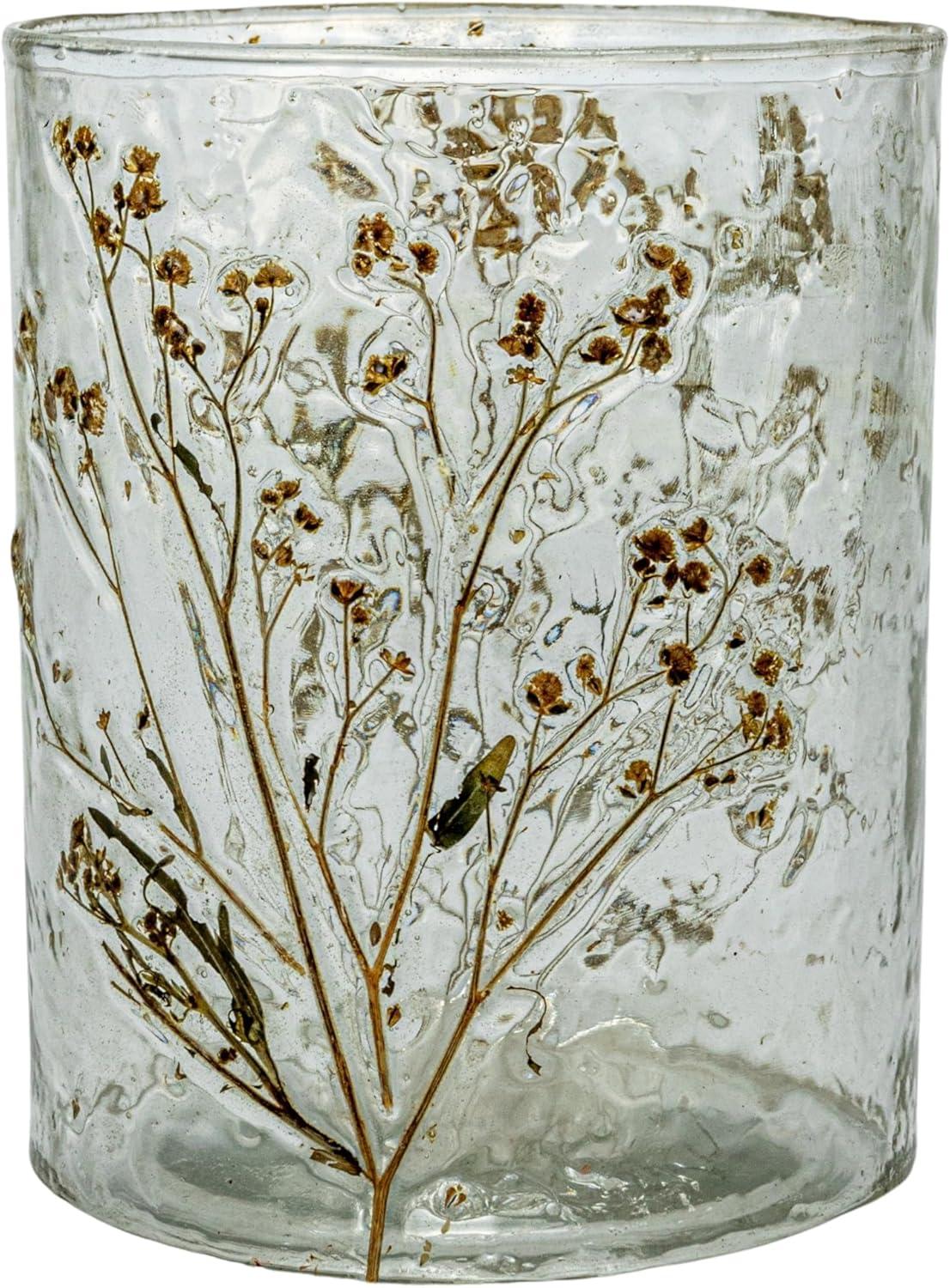 Clear Reclaimed Glass Votive Holder with Natural Botanicals