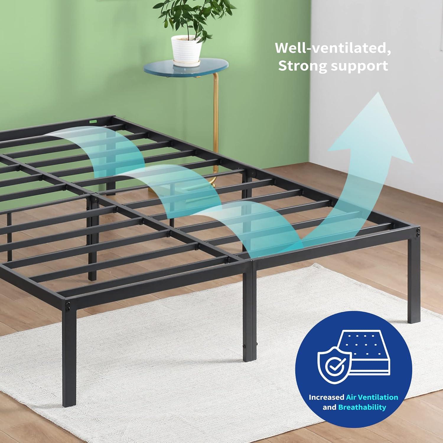 Twin XL Black Metal Frame Bed with Polished Finish