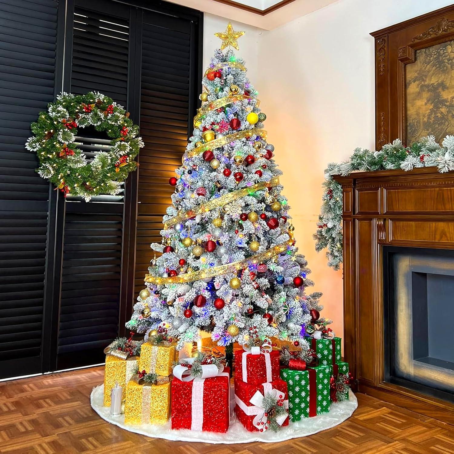 Home Accents Holiday 6.5 Ft. Pre-Lit LED Festive Pine Flocked Artificial Christmas Tree