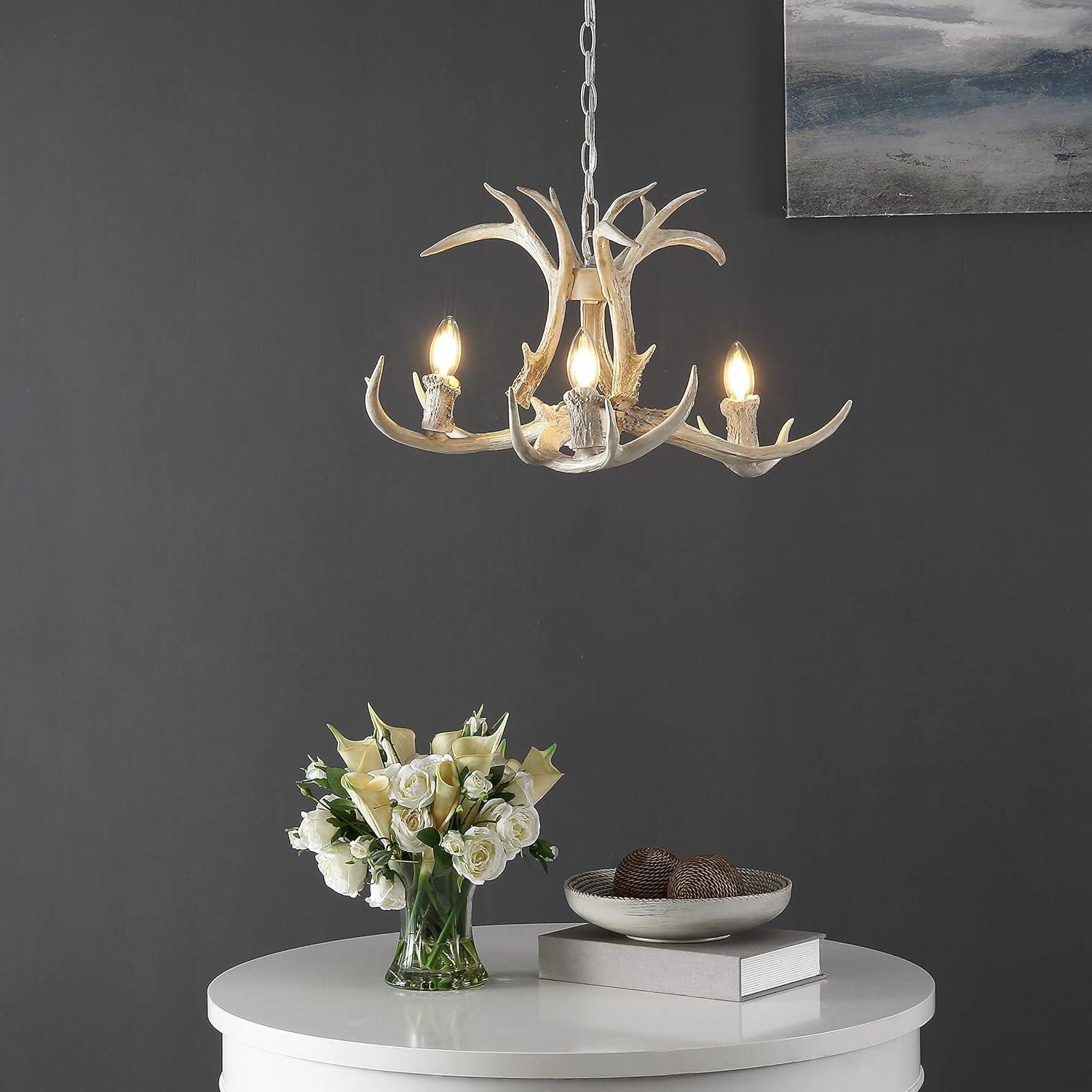 Rustic Farmhouse Antique White Antler Chandelier