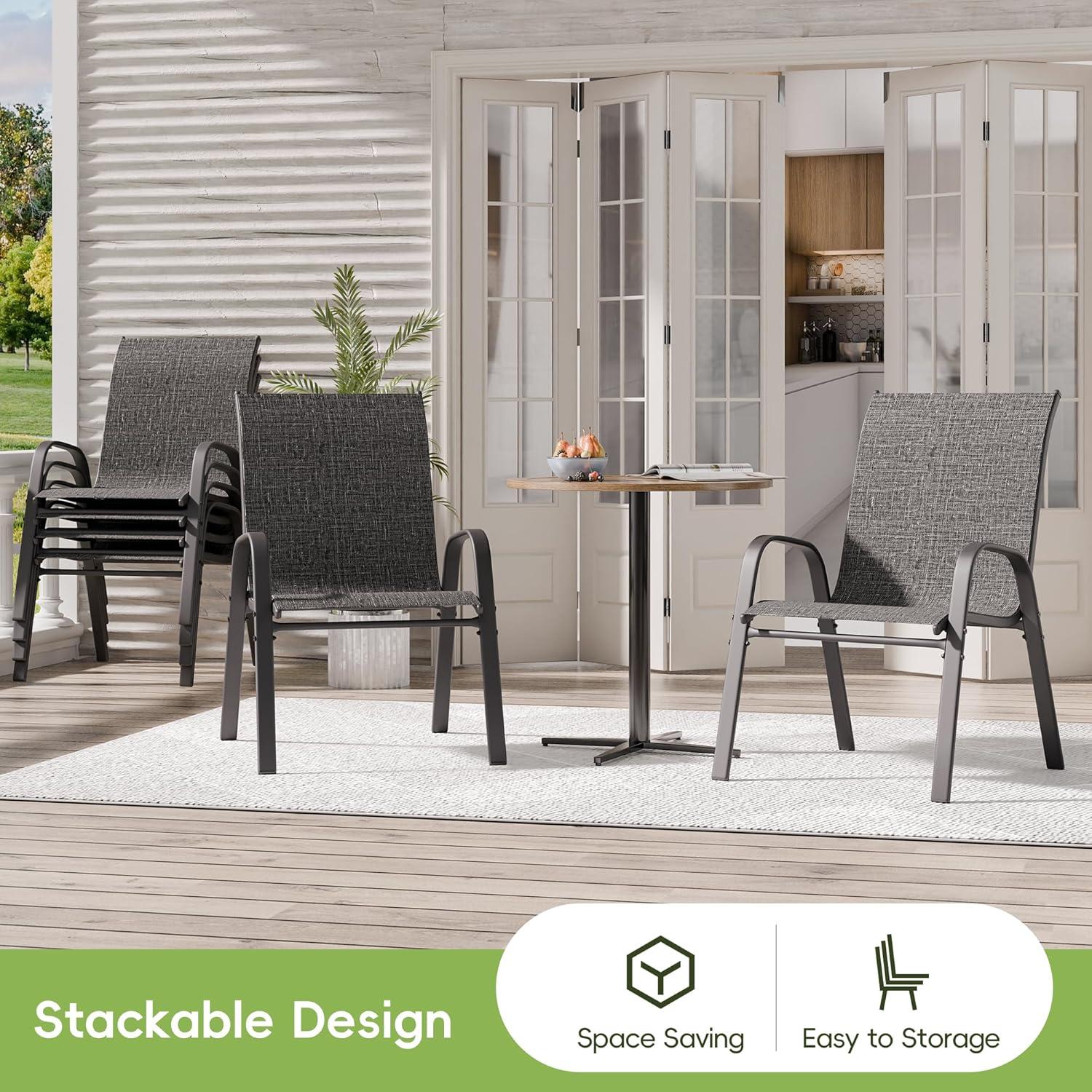 Vitarpatio Outdoor Patio Dining Chairs Set of 6, Stackable Patio Chairs Metal Outdoor Chair High Back Textilene Armchairs