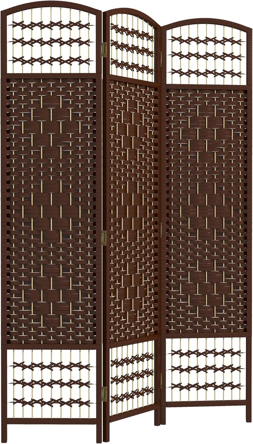 HOMCOM 3 Panel Room Divider, Folding Privacy Screen, 5.6' Room Separator, Wave Fiber Freestanding Partition Wall Divider, Brown