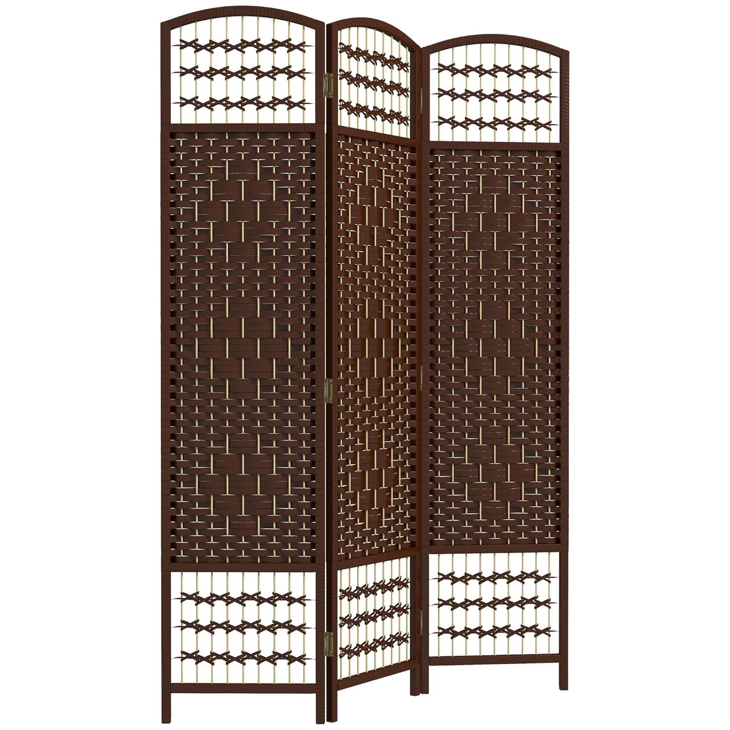 HOMCOM 3 Panel Room Divider, Folding Privacy Screen, 5.6' Room Separator, Wave Fiber Freestanding Partition Wall Divider, Brown