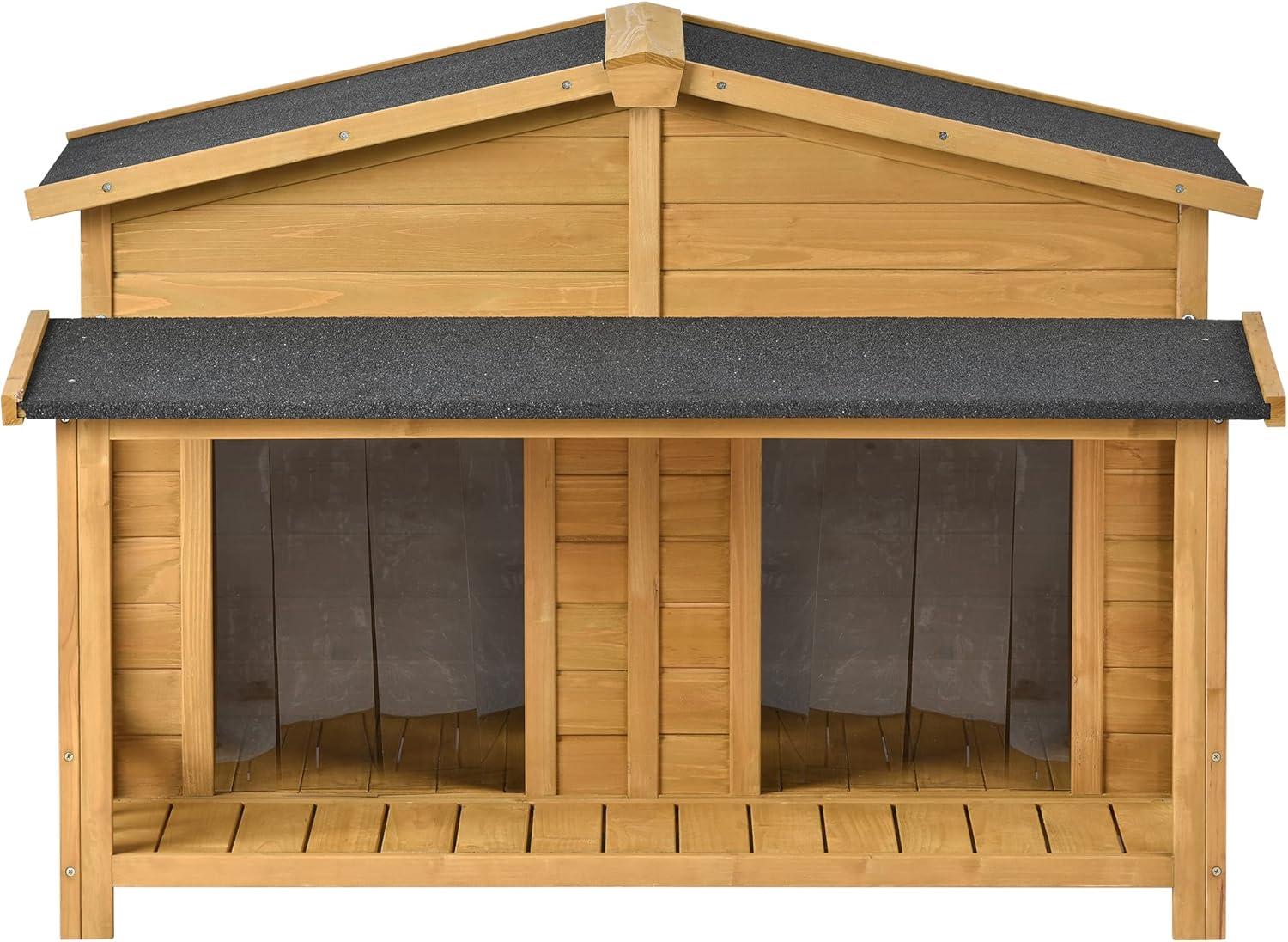 Harper & Bright Designs 47.2 inch Large Wooden Pet Outdoor Wooden Dog House with Porch, Dog Kennel Cabin Style Outdoor & Indoor Dog Crate, 2 Doors