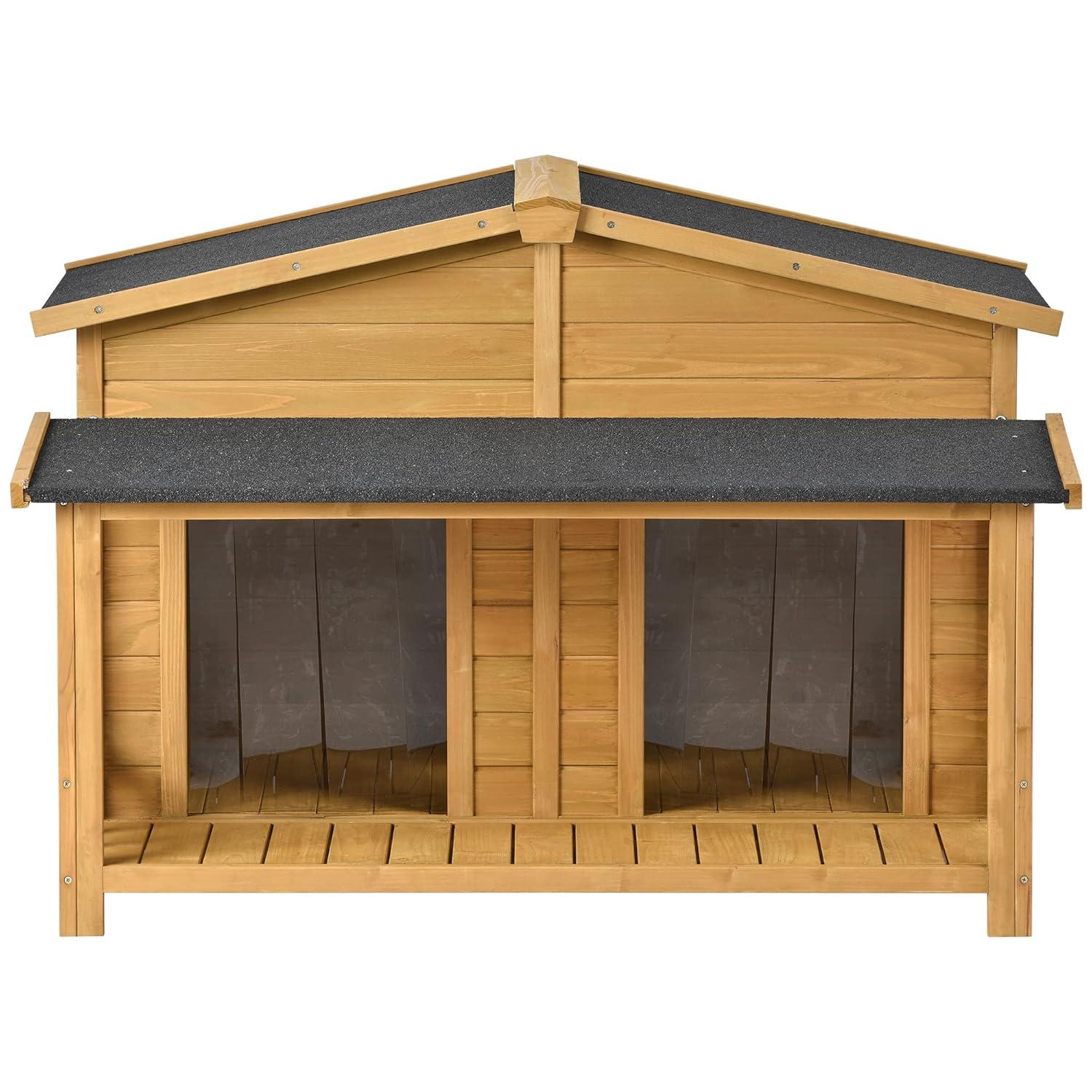 Harper & Bright Designs 47.2 inch Large Wooden Pet Outdoor Wooden Dog House with Porch, Dog Kennel Cabin Style Outdoor & Indoor Dog Crate, 2 Doors