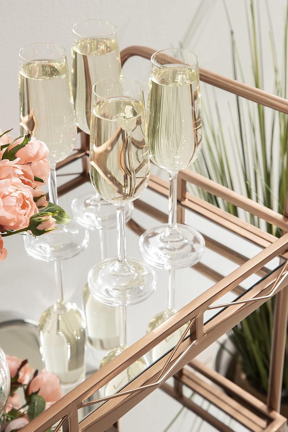 Elegant Rose Gold Metal Bar Cart with Mirrored Tiers and Locking Wheels