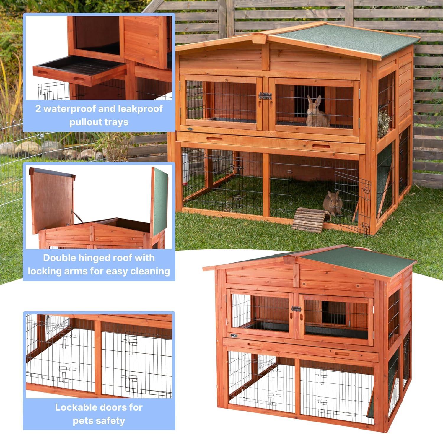 TRIXIE Deluxe 2-Story Rabbit Hutch with Run, Attic Storage Ramp, Ideal for Rabbits Guinea Pigs