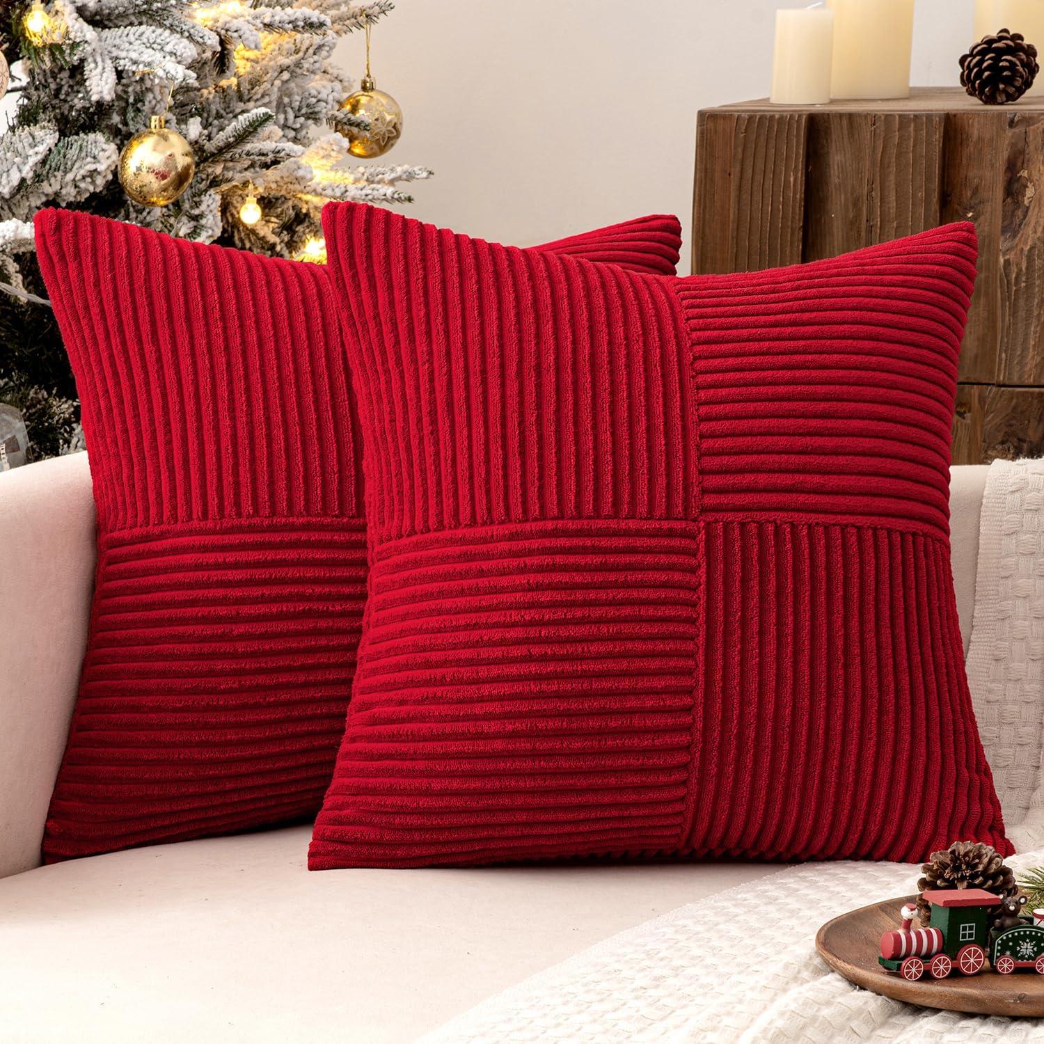 Red Corduroy 18x18 Inch Boho Pillow Covers, Set of 2