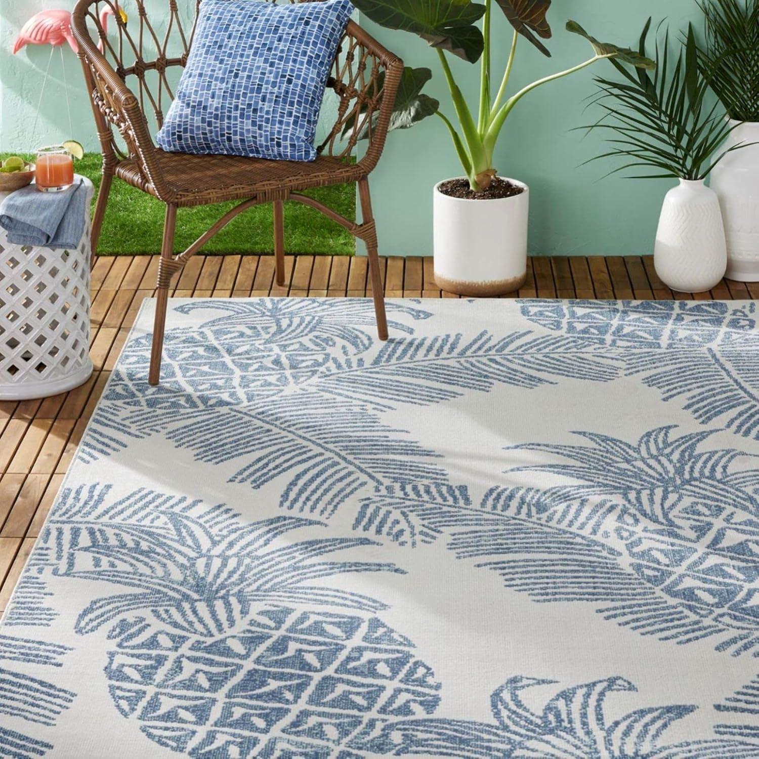 Tommy Bahama Malibu Pineapple Coastal Indoor/Outdoor Area Rug, Ivory/Navy