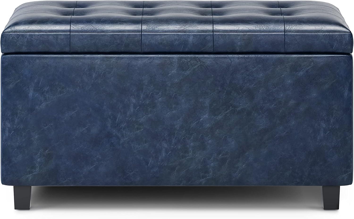 Cosmopolitan Denim Blue Tufted Faux Leather Storage Footstool