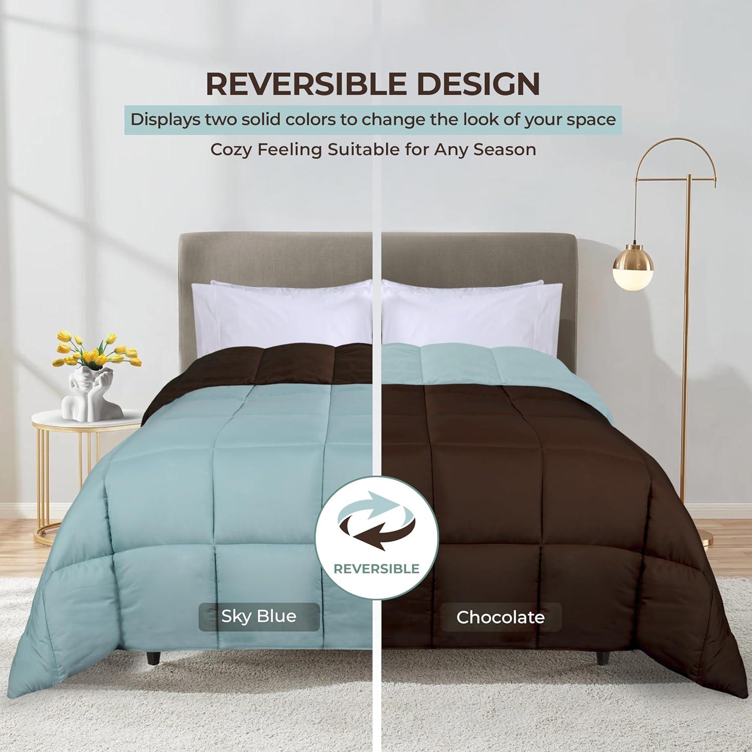 Superior Reversible Down Alternative Comforter, California King, Choco-Sky Blue
