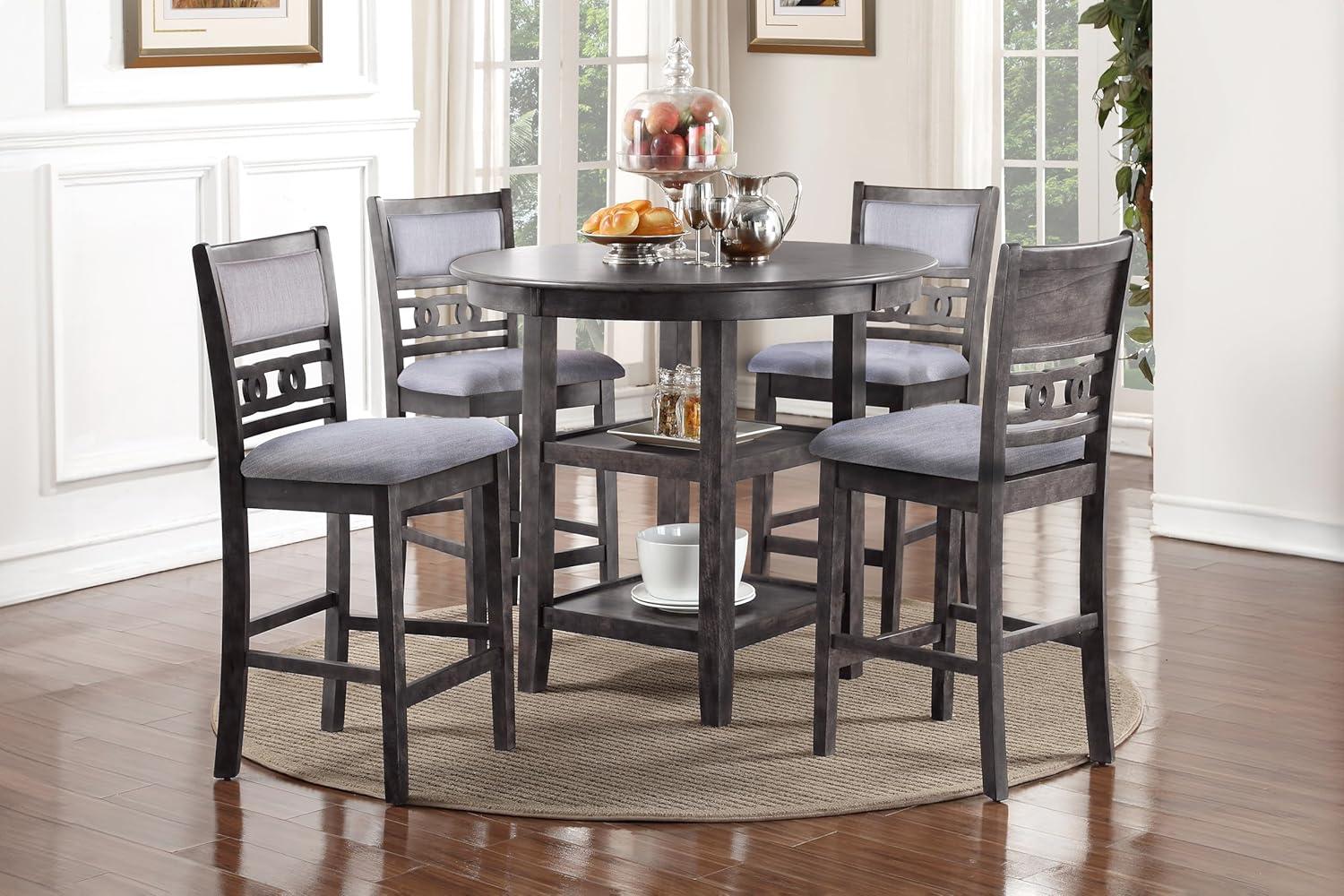 Gray Round Rubberwood Counter Height Dining Set with 4 Chairs