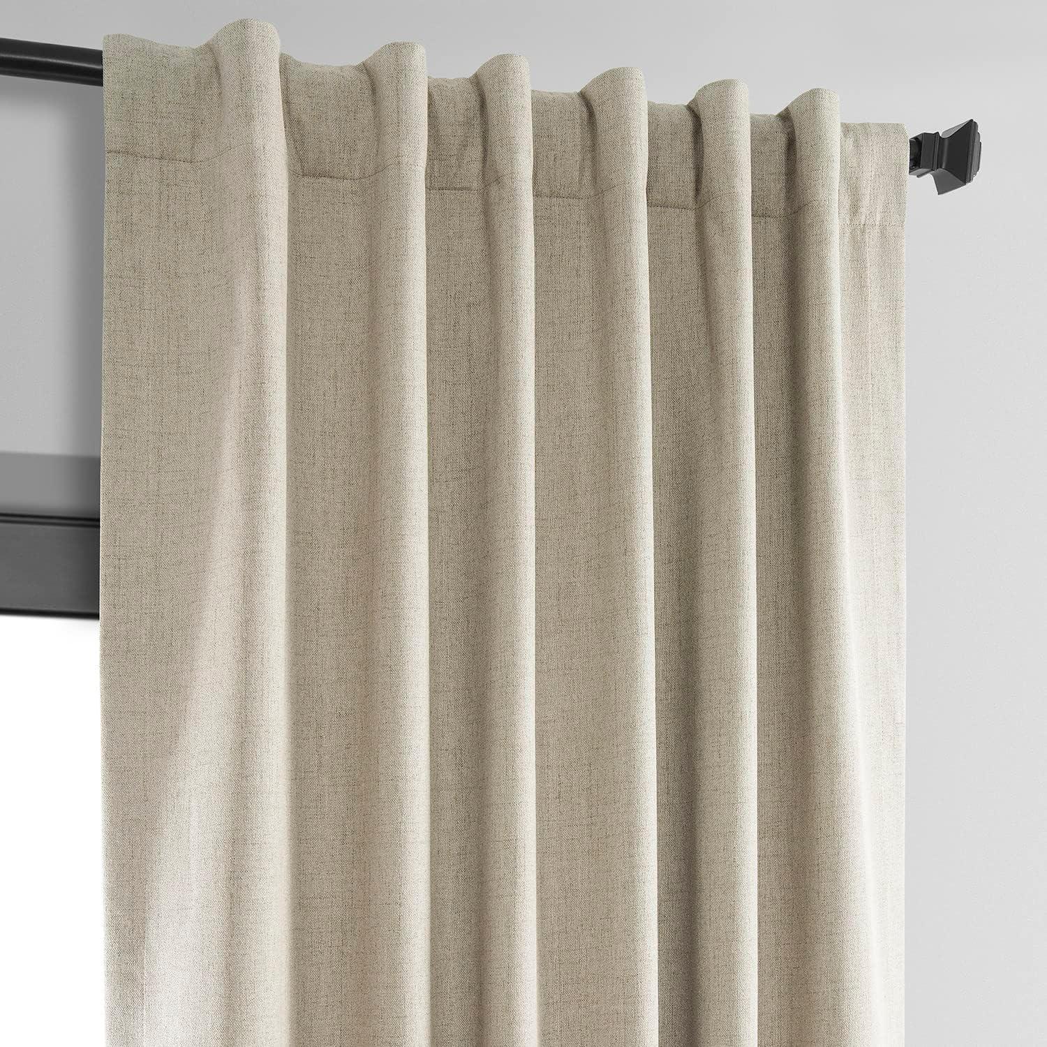 Light Tan Brown Vintage Thermal Cross Linen Weave Blackout Rod Pocket Curtain - 50 in. W x 120 in. L (1 Panel)