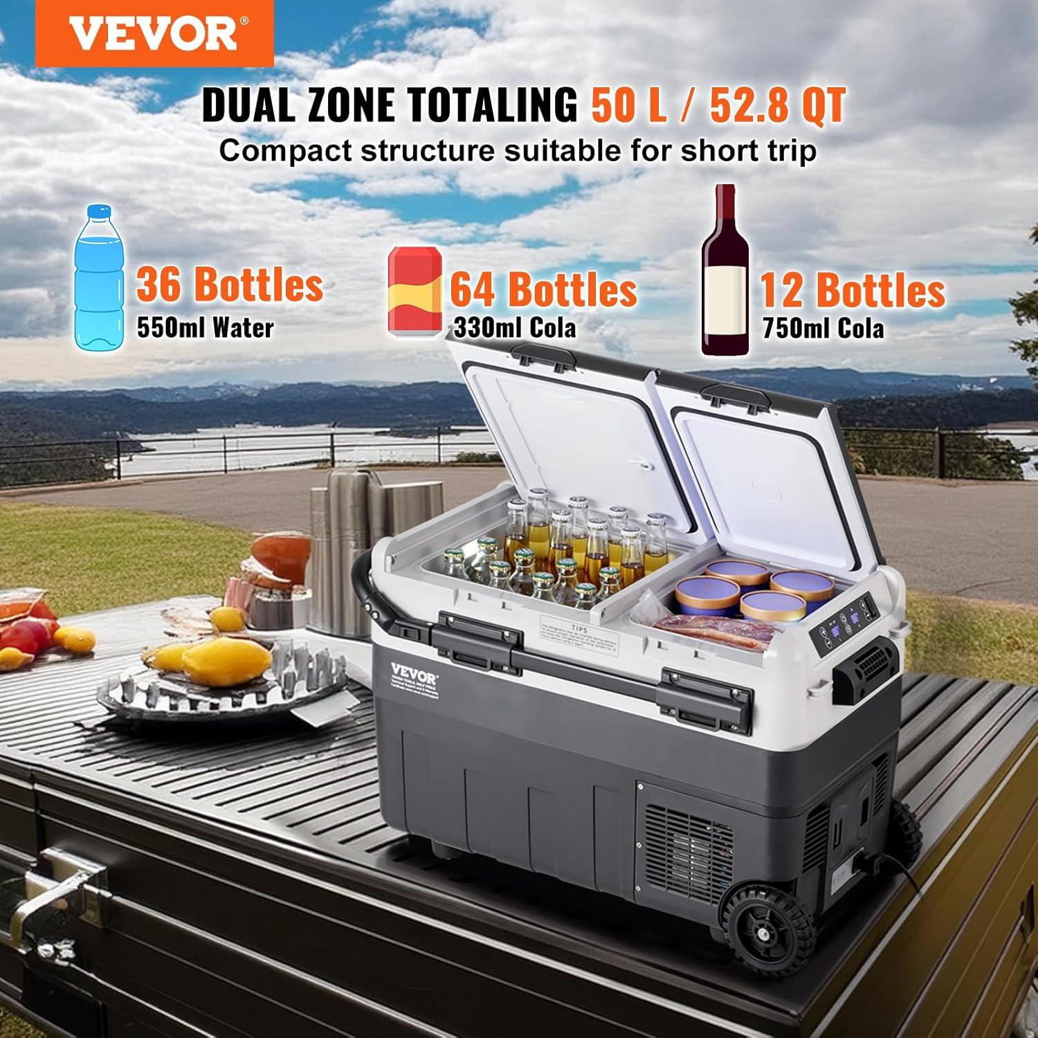 Vevor 50L Dual Zone Portable Car Refrigerator Freezer