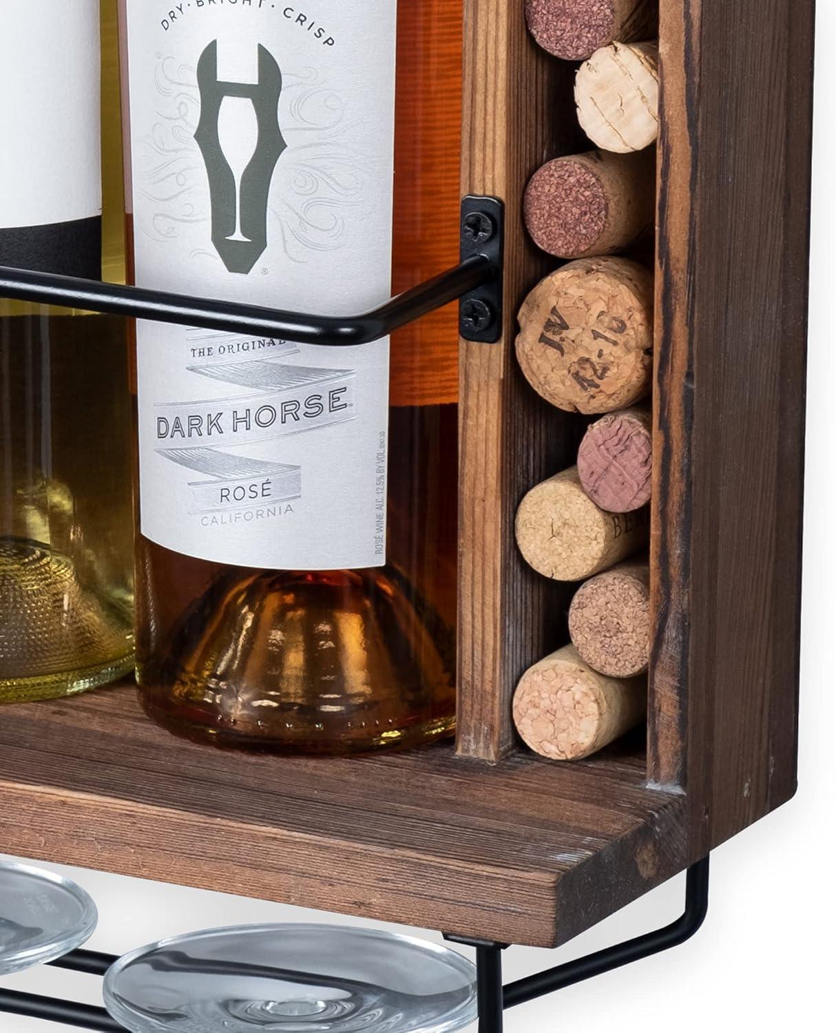 Rustic State 3 Bottle Solid Wood Wall Mounted Wine Bottle & Glass Rack in Dark Brown | Wayfair