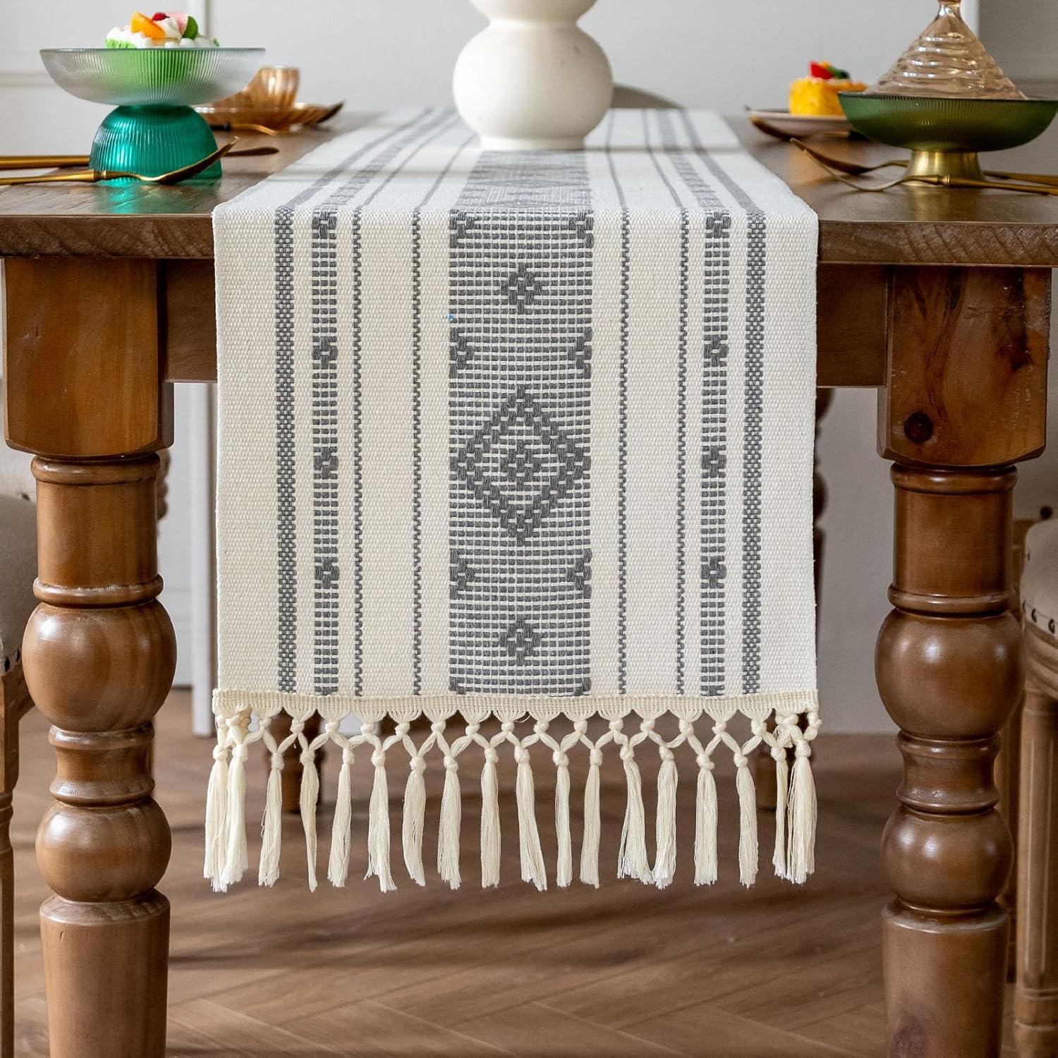 Boho Cotton Woven Table Runner With Tassels